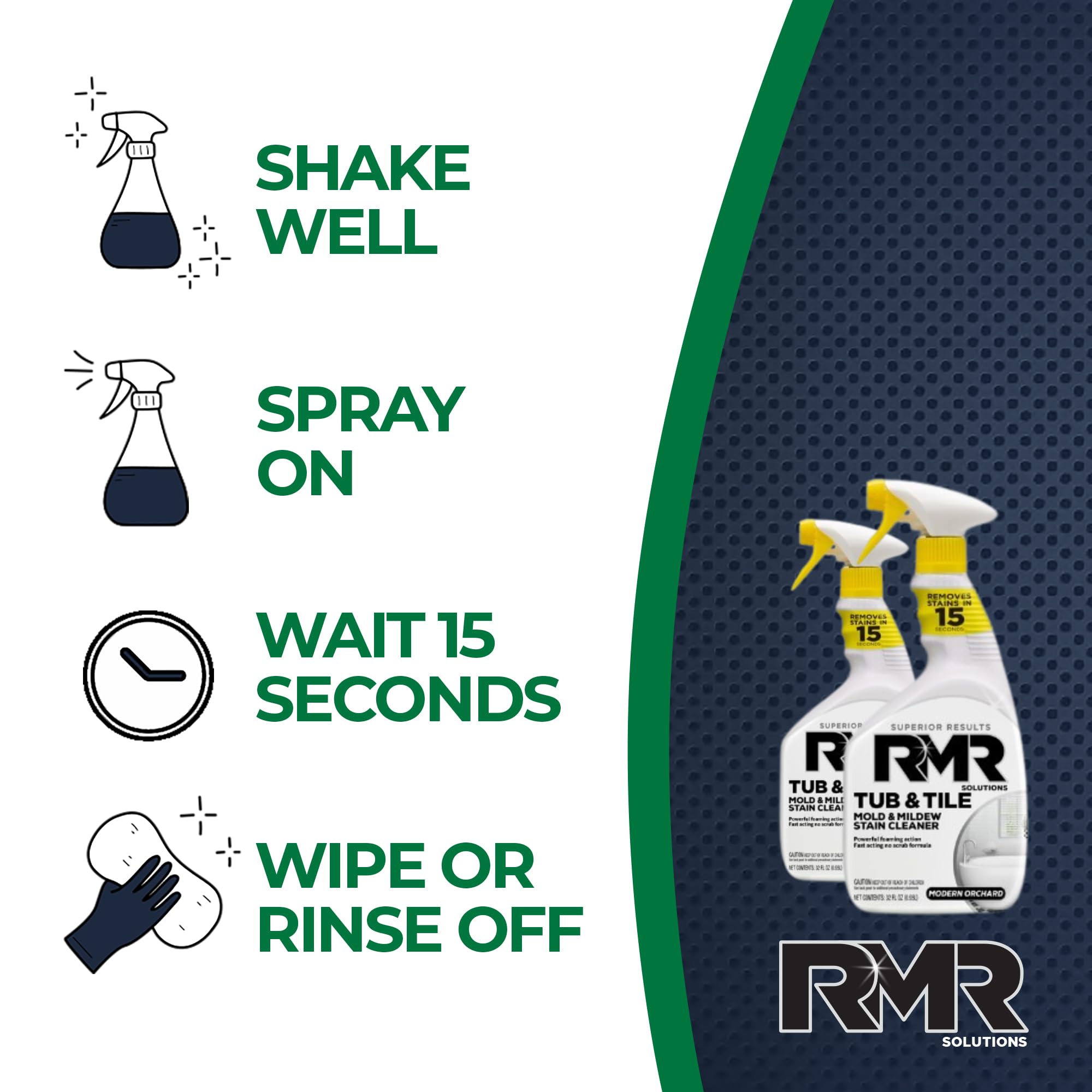 RMR - Industrial Strength Tub and Tile Cleaner | Mold & Mildew Stain Remover | No-Scrub Formula | 32 Fl Oz (2 Pack) | Perfect for Bathroom, Shower, Kitchen & Grout Cleaning