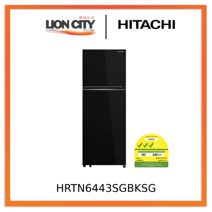 Hitachi HRTN6443SGBKSG 2-Door Top Freezer Refrigerator - Energy Efficient, Large Capacity for Home, Kitchen & Restaurant Use