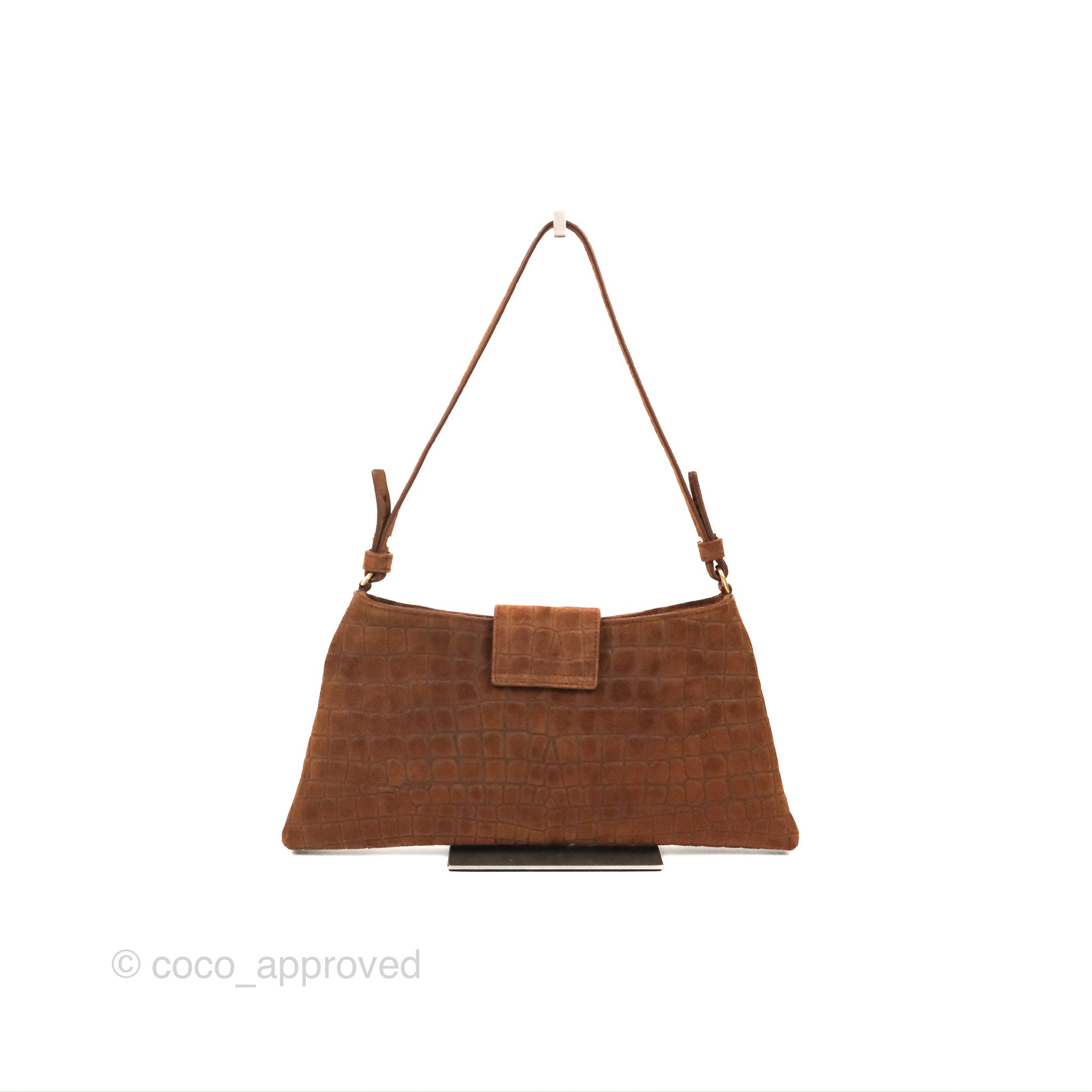 Celine Wiltern Clutch Triomphe Soft Crocodile Embossed Suede Calfskin Brown Handbag - Luxury Women's Evening Bag for Parties, Dinner Dates & Special Occasions