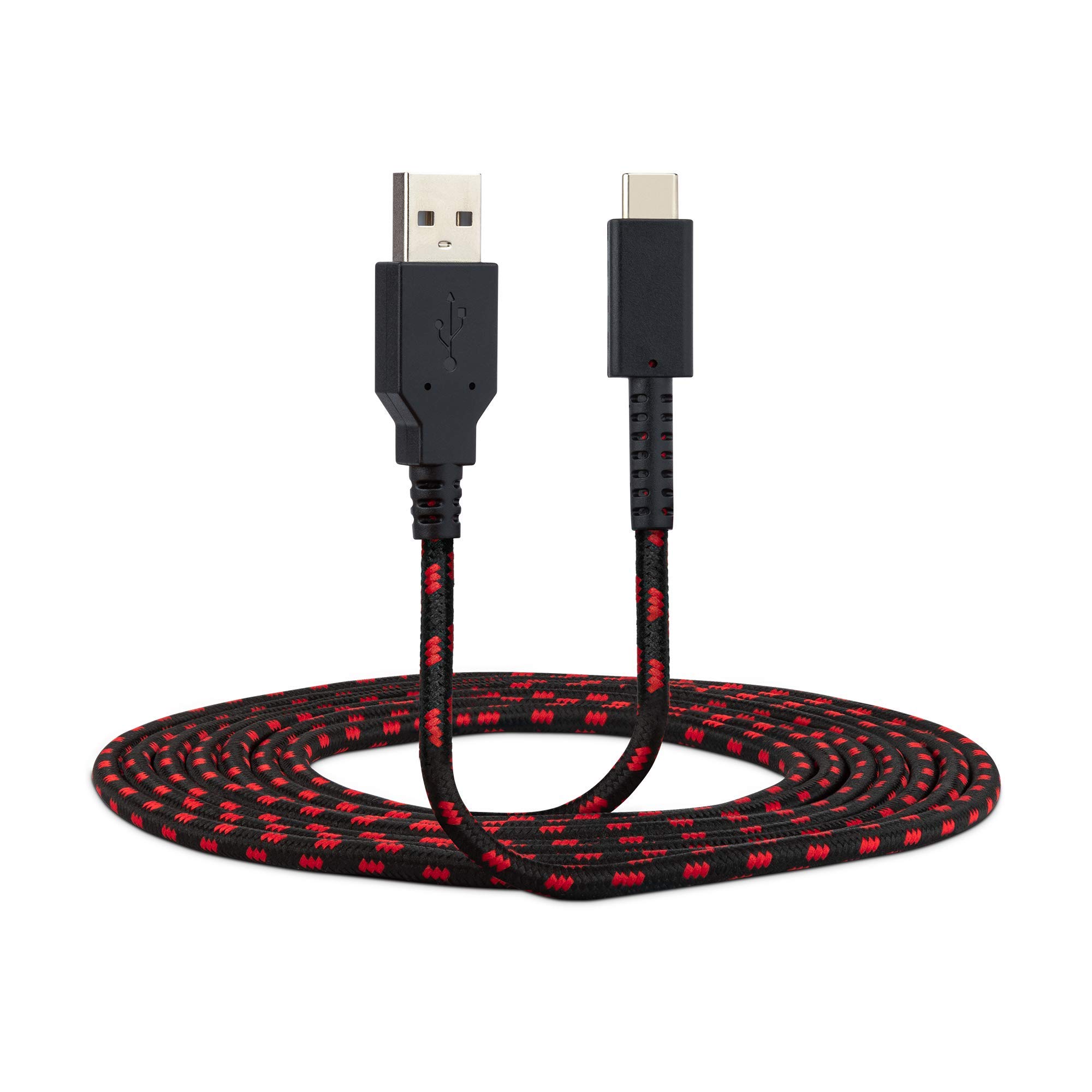 PDP Gaming Charge Cable - 8ft USB C Fast Charging Cord for Nintendo Switch, Android Phones & Tablets - Durable Black/Red Braided Cable for Gaming & Travel