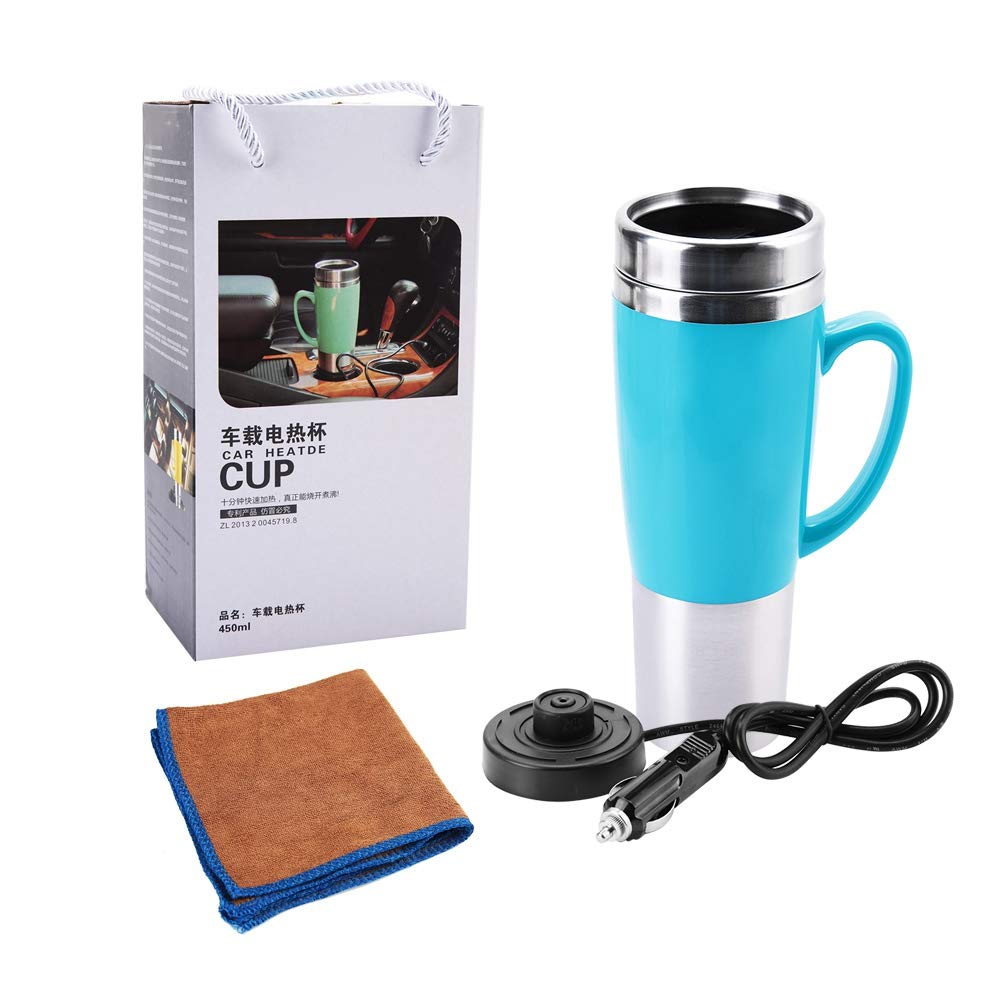 12V Electric Car Cup - Insulated Travel Mug for Hot Coffee & Tea, Auto Heating Kettle for Commute & Road Trips (Blue) - Perfect for Office, Camping & Long Drives