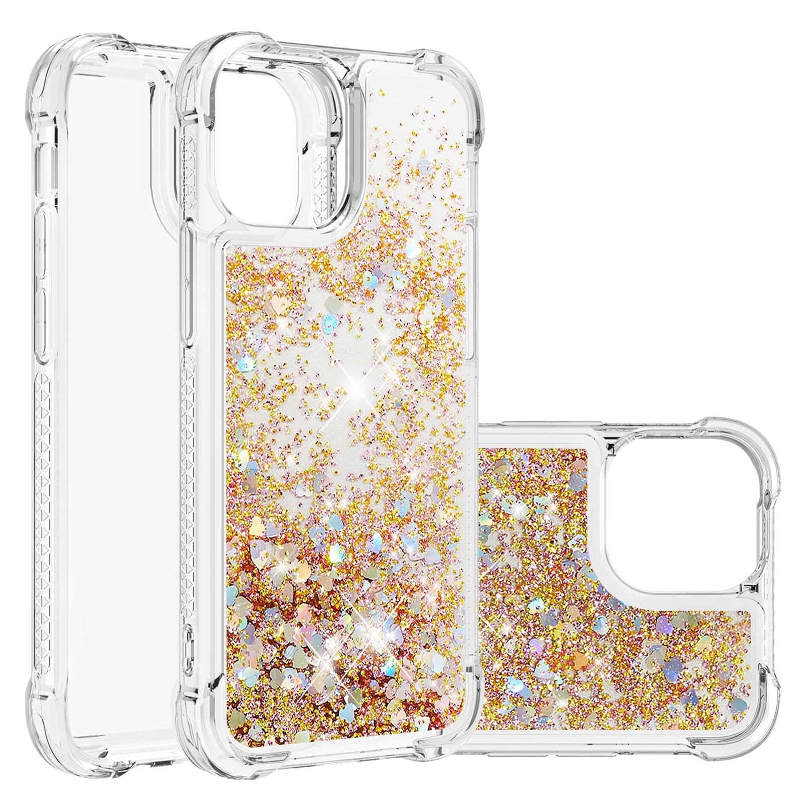 Ankoe Liquid Glitter Case for iPhone 13 Pro Max 6.7 inch - Shockproof Clear Protective Cover with Floating Sparkles (Gold) | Stylish Luxury Design for Daily Use & Special Occasions