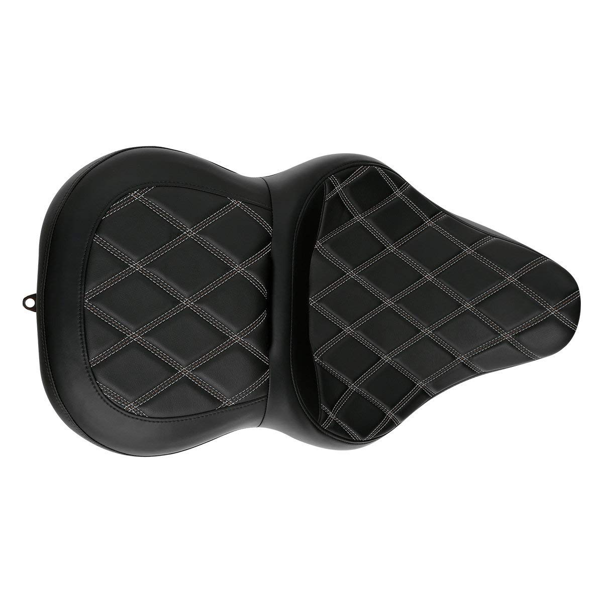 C.C. RIDER Driver Leather Passenger Seat - Fat Diamond 2-Up One-Piece for Harley Touring Road King Street Glide Road Glide Electra Glide 2009-2023 | Comfortable & Durable Motorcycle Seat for Long Rides & Two-Up Touring