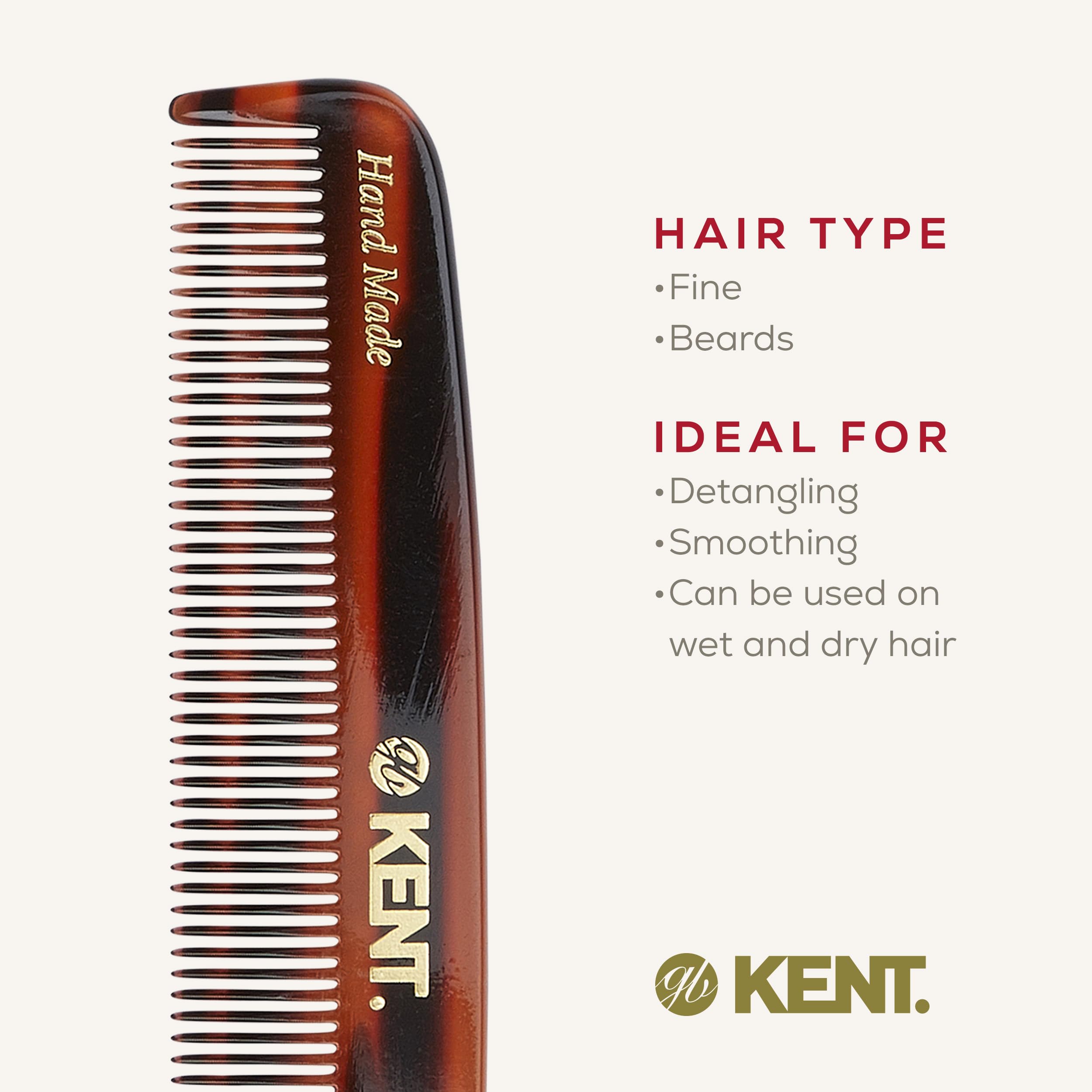 Kent Handmade Wooden Combs for Men & Women - Small Size Detangling Comb for Coarse & Fine Hair - Perfect for Travel, Home & Salon Use