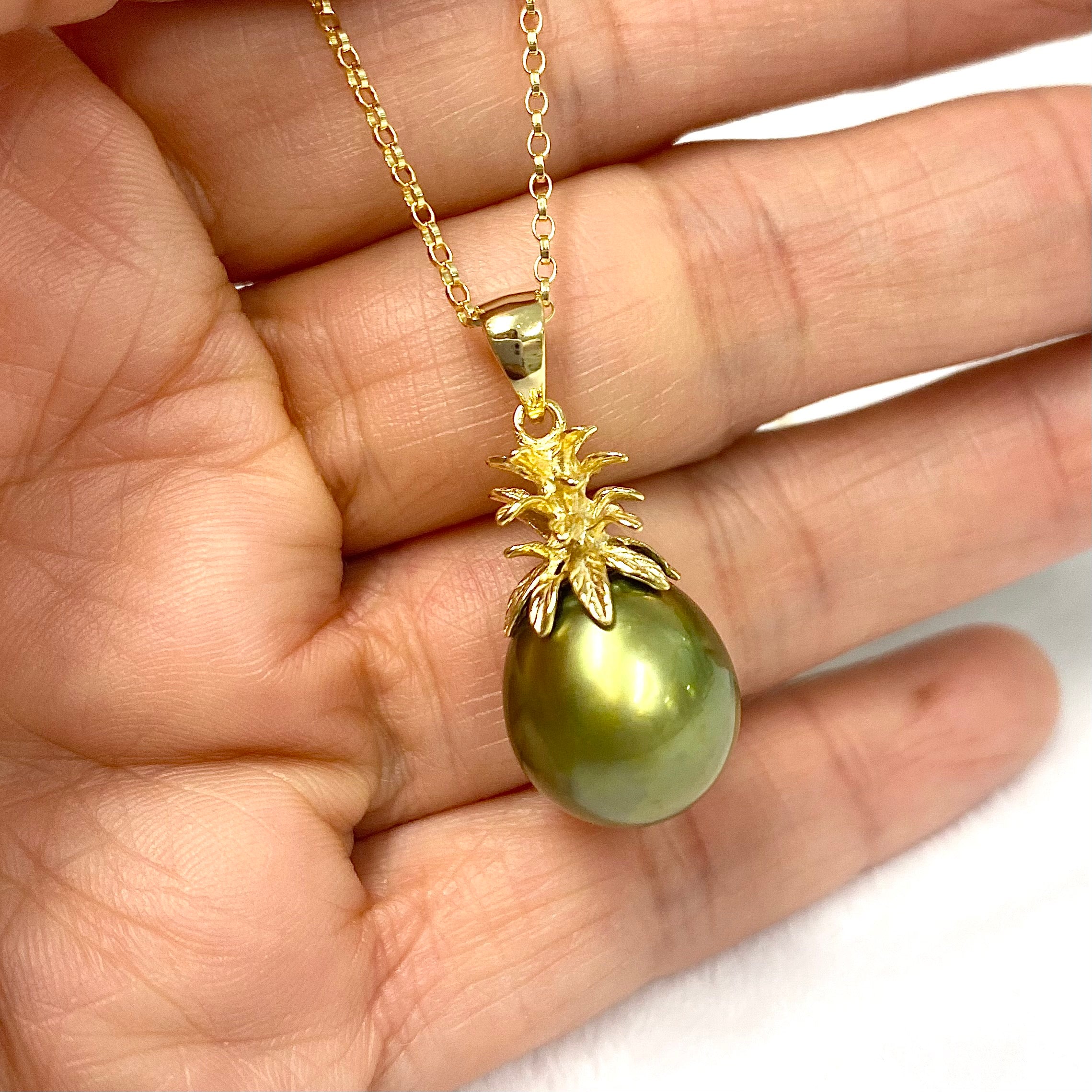 Exquisite Pineapple Pearl Necklace with Pistachio Tahitian Pearls - N380 - Elegant Jewelry for Women, Perfect for Weddings, Parties & Special Occasions