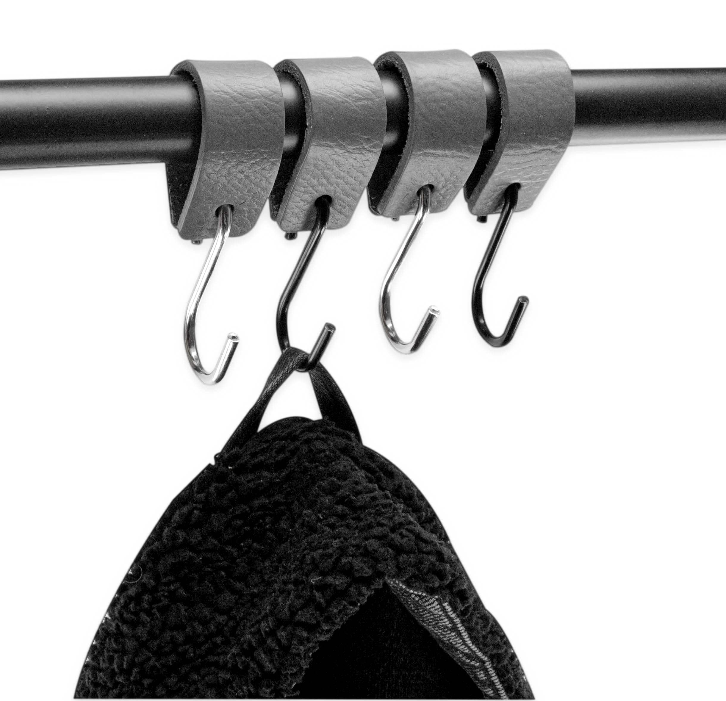 Brute Strength Multifunctional Leather S-Hooks - 12 Pack, Gray & Black - Heavy Duty Coat Hooks, Kitchen Hooks & Organizers for Home, Garage, RV & Outdoor Use