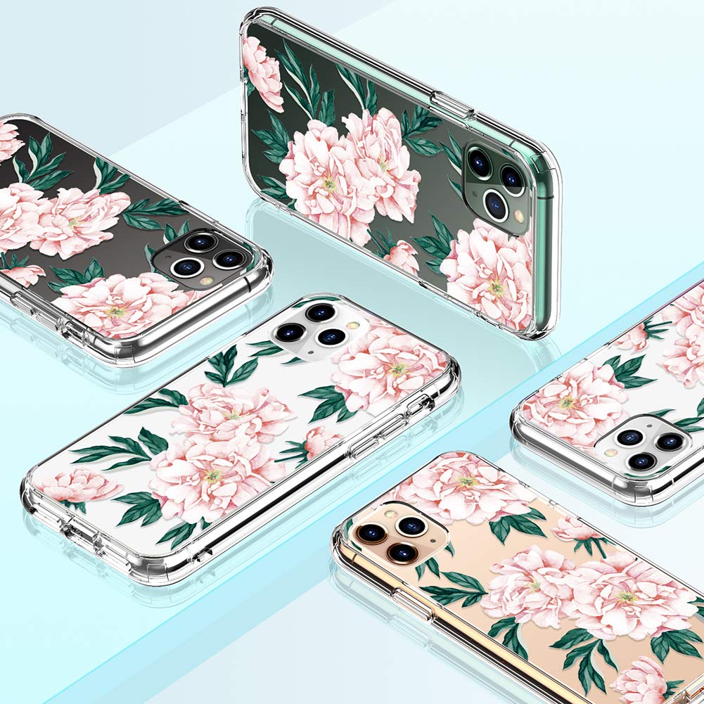 GiiKa iPhone 11 Pro Max Case with Screen Protector - Clear Floral Design Shockproof Hard PC & Slim TPU Bumper Cover for Women (Pink Flowers) | Perfect for Everyday Protection, Work, School & Travel