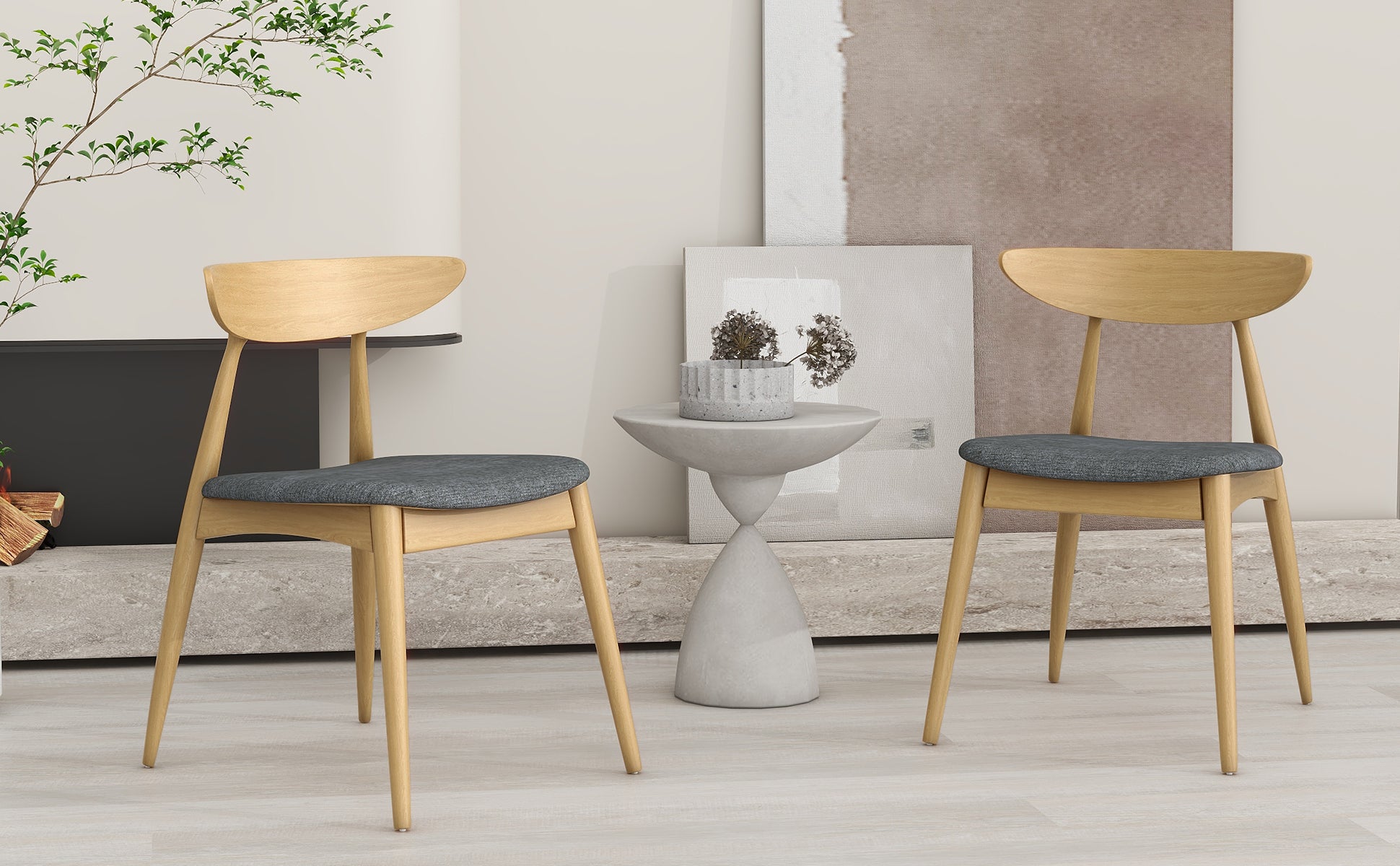Modern Accent Chairs Set of 2 - Mid Century Style Upholstered Armchairs for Living Room, Bedroom & Office - Comfortable Lounge Chairs with Wooden Legs for Home Decor & Guest Seating