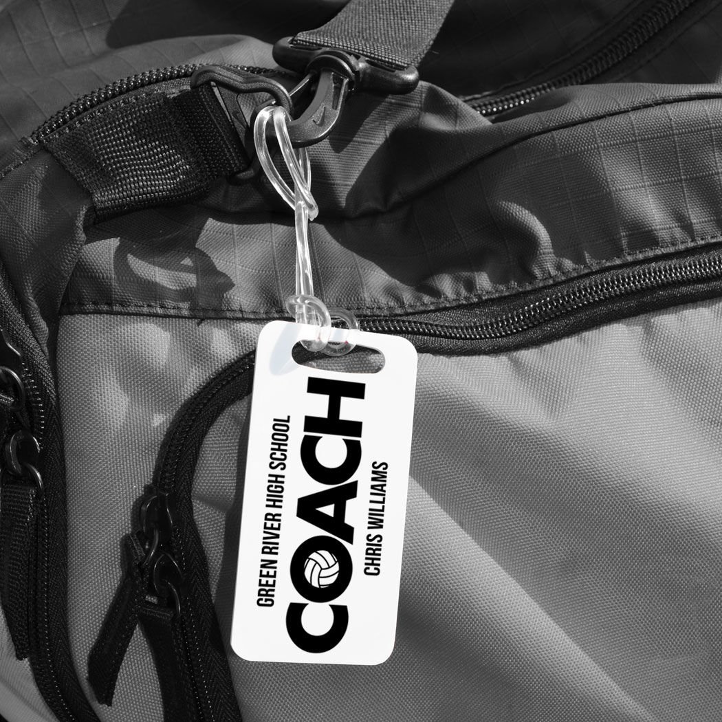 Personalized Volleyball Coach Luggage Tag - Small White/Black with Standard Lines - Perfect for Travel, Sports Bags & Team Identification