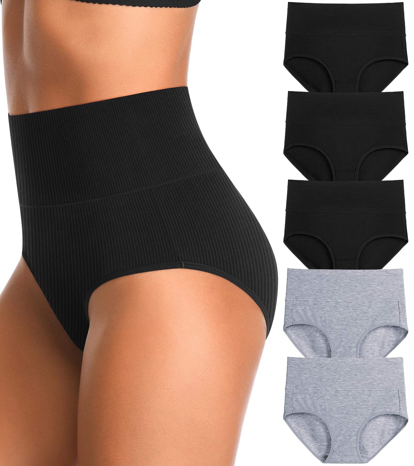 High Waisted Women's Underwear - Cotton Tummy Control Postpartum Panties - Full Coverage Soft Comfortable Briefs for Everyday Wear, Yoga & Postpartum Recovery