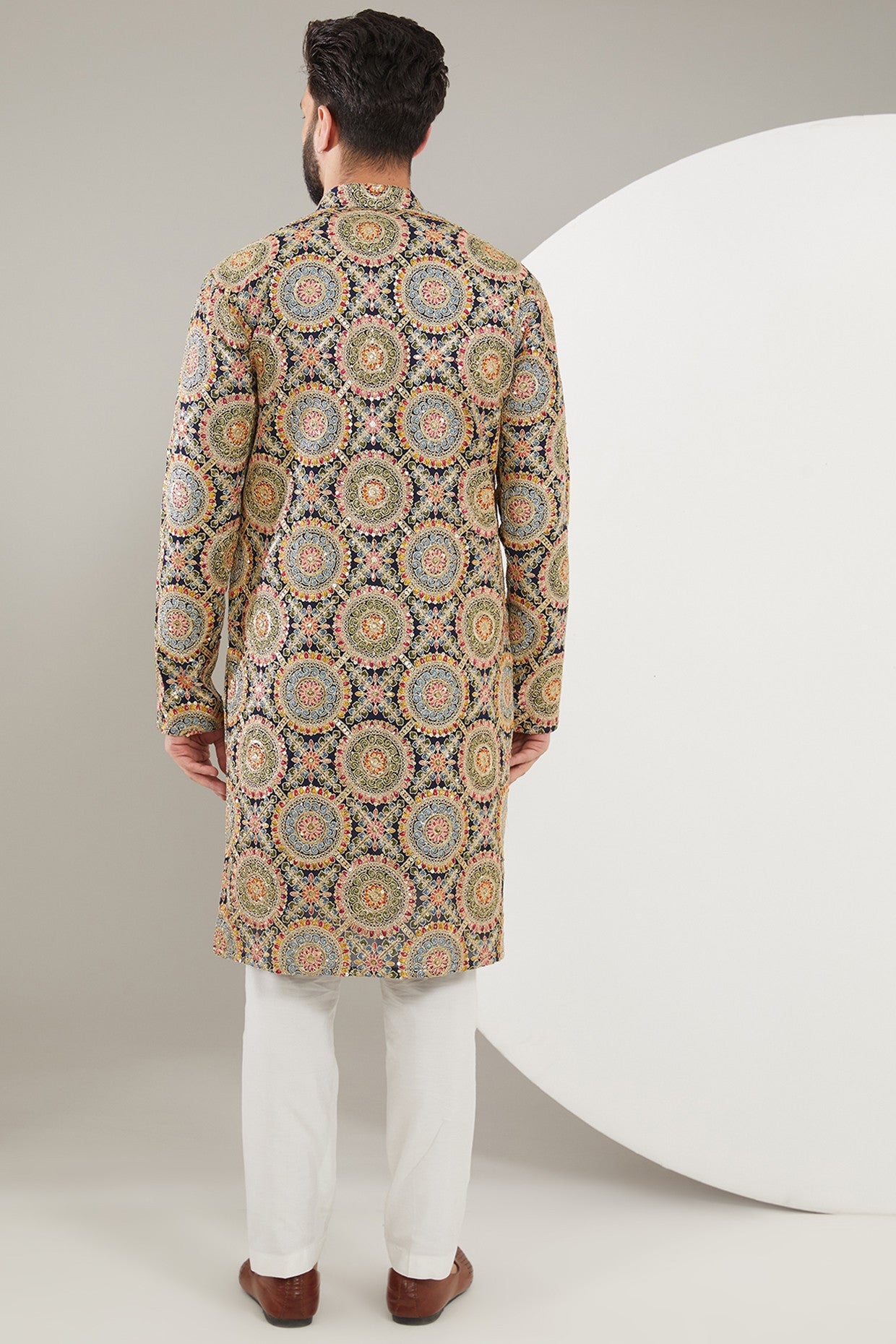 Navy Blue Embroidered Kurta with Heavy Multi-Thread & Zari Work - Elegant Traditional Indian Attire for Weddings, Festivals & Special Occasions