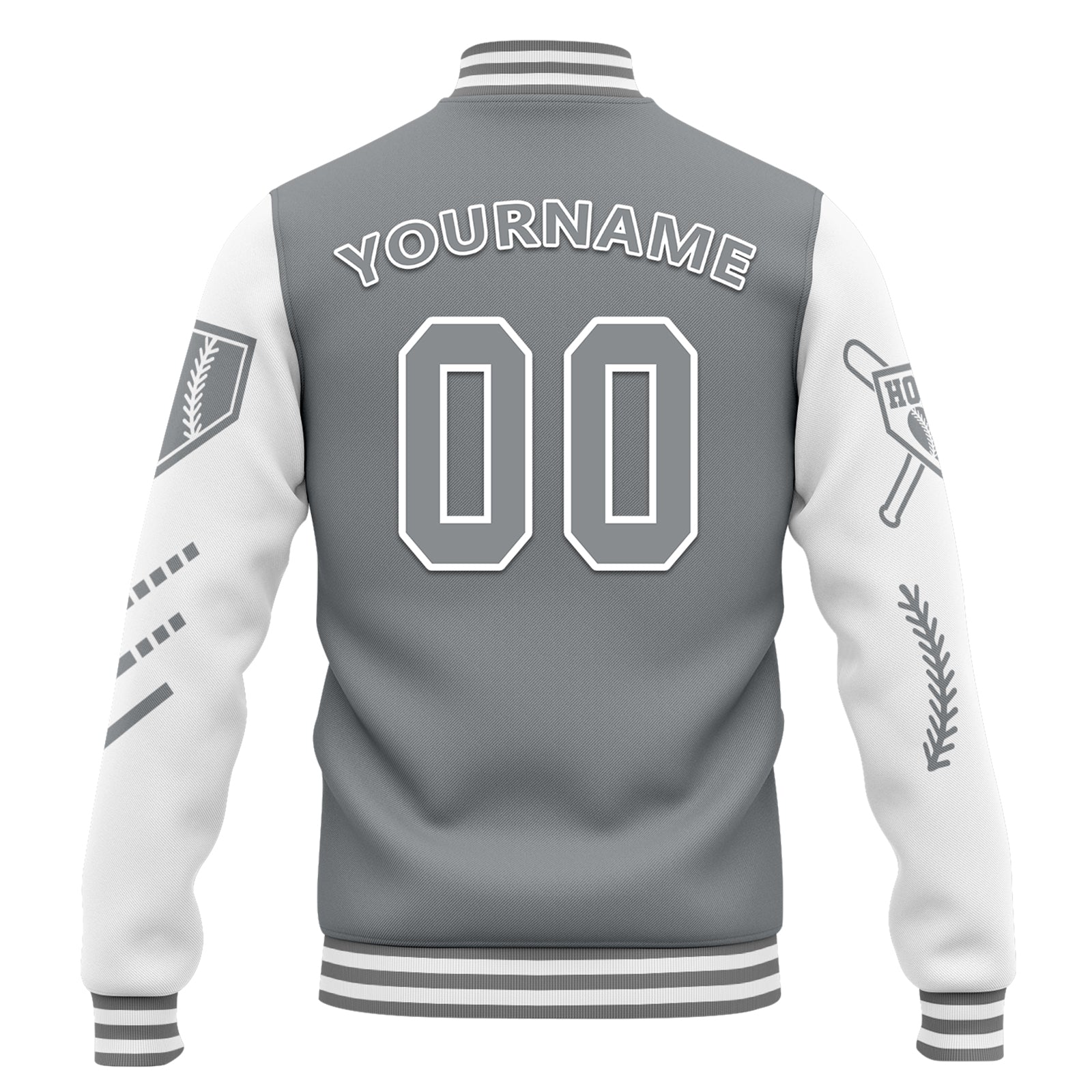 Custom Gray & White Raglan Sleeves Bomber Jacket - Personalized Varsity Letterman Jacket with Full Snap Closure (FZ005 D023002) - Perfect for School Sports, Team Events & Casual Streetwear Fashion