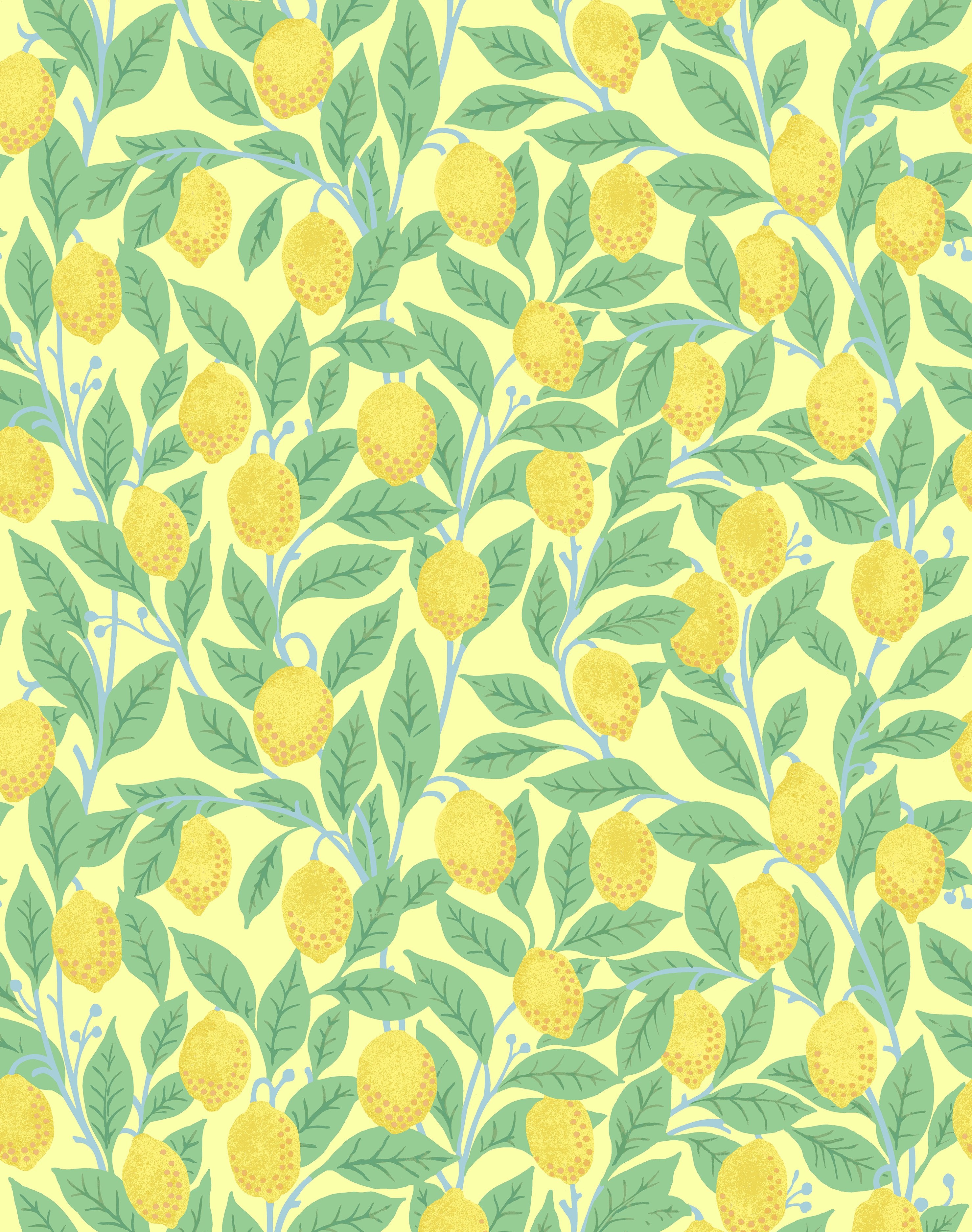 Yellow Lemons Wallpaper by Nathan Turner - Peel & Stick Removable Wallpaper for Kitchen, Bathroom, and Home Decor