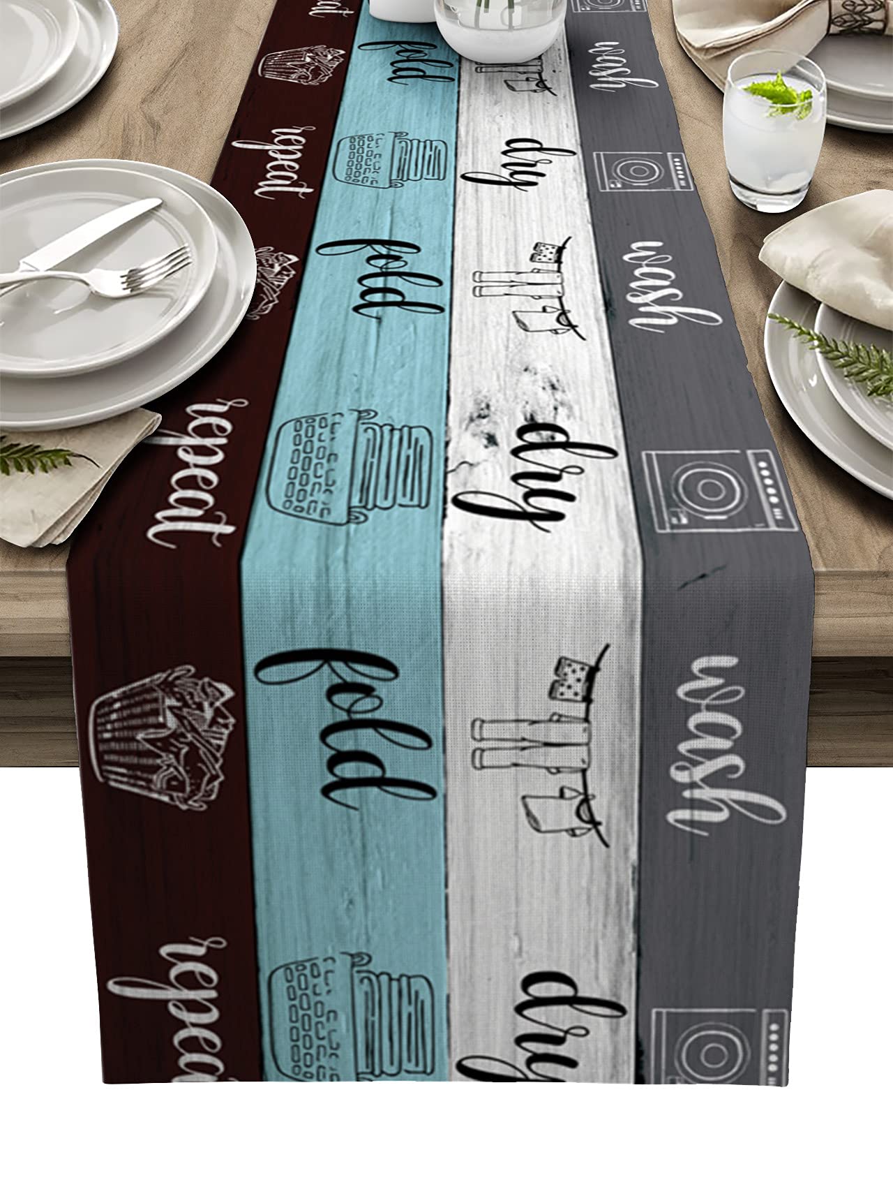 Colorful Wood Table Runner 13x72 Inch - Washable Dining Table Scarf for Kitchen, Wedding, Party & Holiday Decor | Perfect for Coffee Tables, Dressers & Outdoor Events