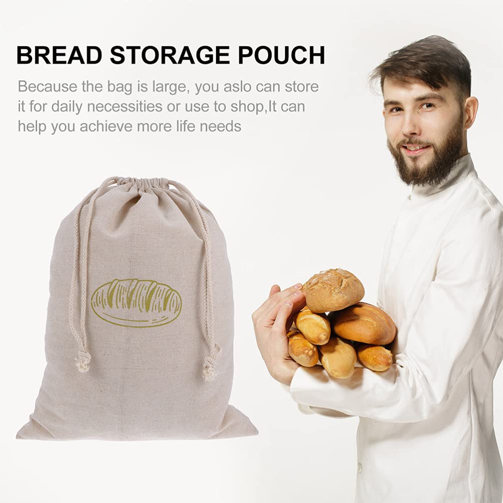 Reusable Linen Bread Bags with Drawstring - 3 Pack Eco-Friendly Loaf Storage Pouches for Homemade Bread, Pastries & Baked Goods | Perfect for Kitchen, Picnics & Gift Wrapping