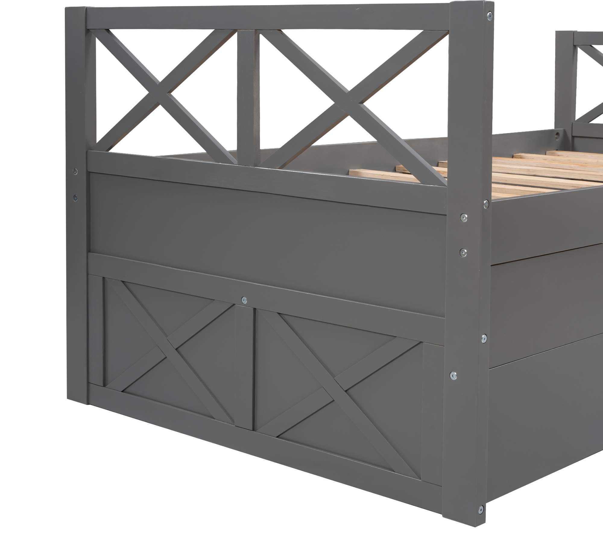 Harper & Bright Designs Twin Captain's Bed with Storage, Trundle & Drawers - Space-Saving Daybed for Kids, Teens & Adults in Gray | Perfect for Small Bedrooms, Guest Rooms & Dormitories