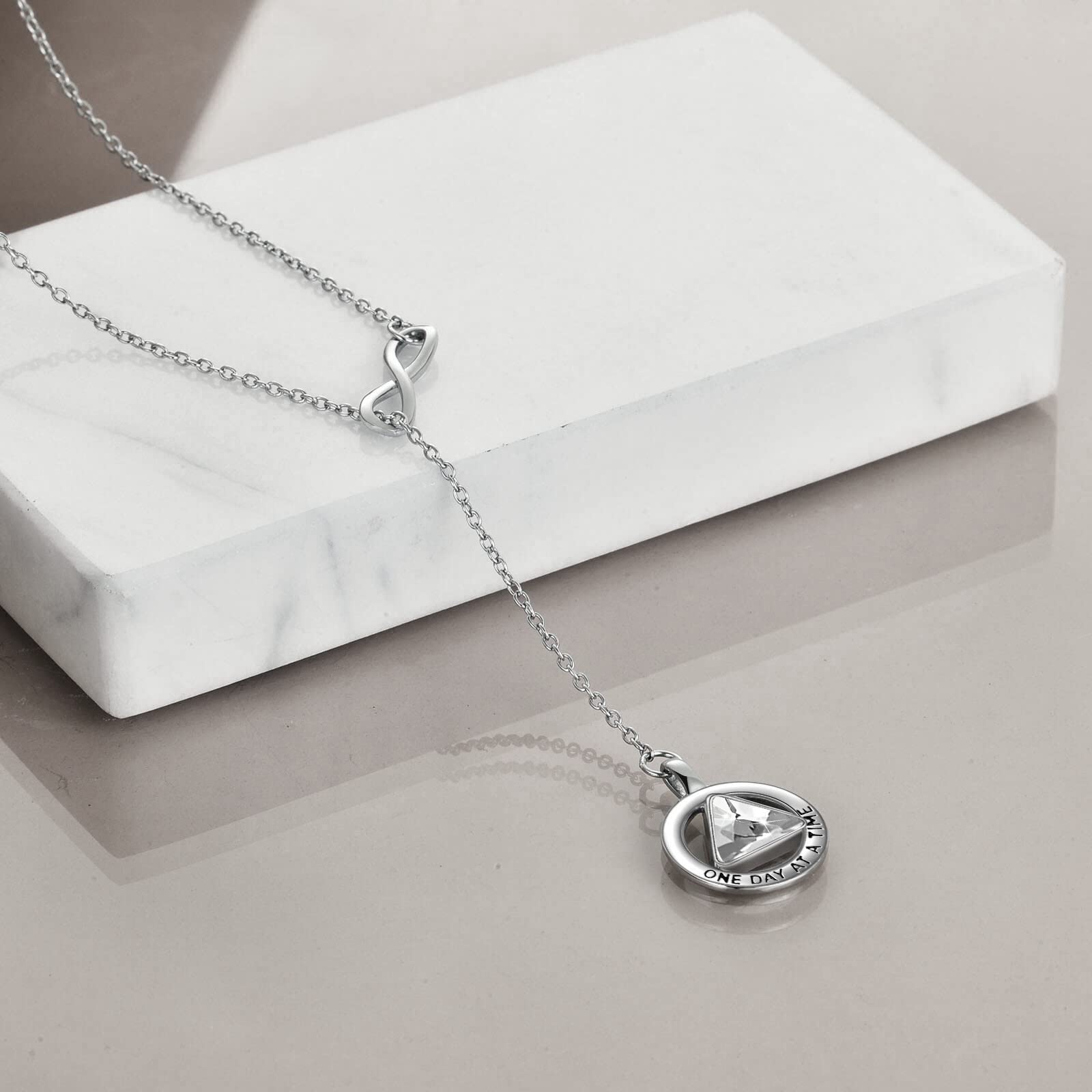 YAFEINI Sterling Silver Crystal AA/NA Recovery Necklace - Sobriety Pendant Jewelry for Women in Alcoholics Anonymous & Narcotics Anonymous - Perfect Gift for Recovery Milestones & Sober Celebrations