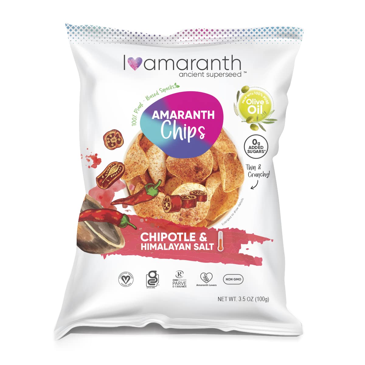 **Aranth Amaranth Chips - Chipotle with Himalayan Salt, Gluten Free & Vegan Healthy Snacks (Pack of 3) - Perfect for On-the-Go, Keto Diet, and Movie Nights**