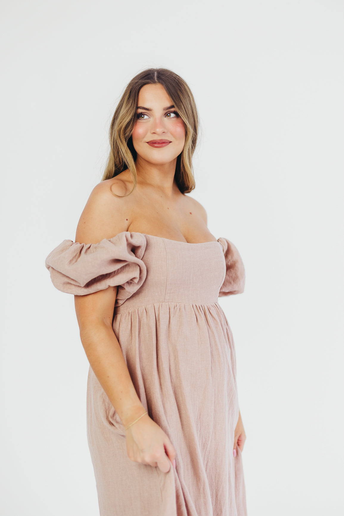 Elegant Candace Maxi Dress in Dusty Rose - 100% Breathable Linen, Bump-Friendly Maternity Dress for Women - Perfect for Summer Weddings, Beach Vacations & Casual Outings