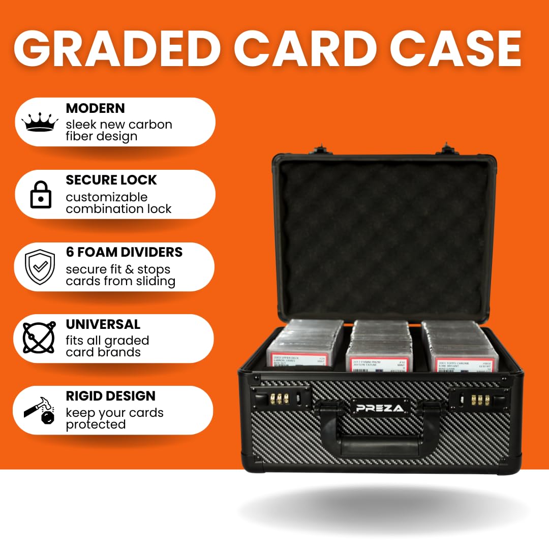 PREZA Graded Card Storage Box - Premium Trading Card Case for PSA, BGS & CGC Graded Sports & TCG Collectibles - Carbon Fiber Slab Protector (Large Size) - Perfect for Displaying & Protecting Valuable Baseball, Pokemon & Magic Cards