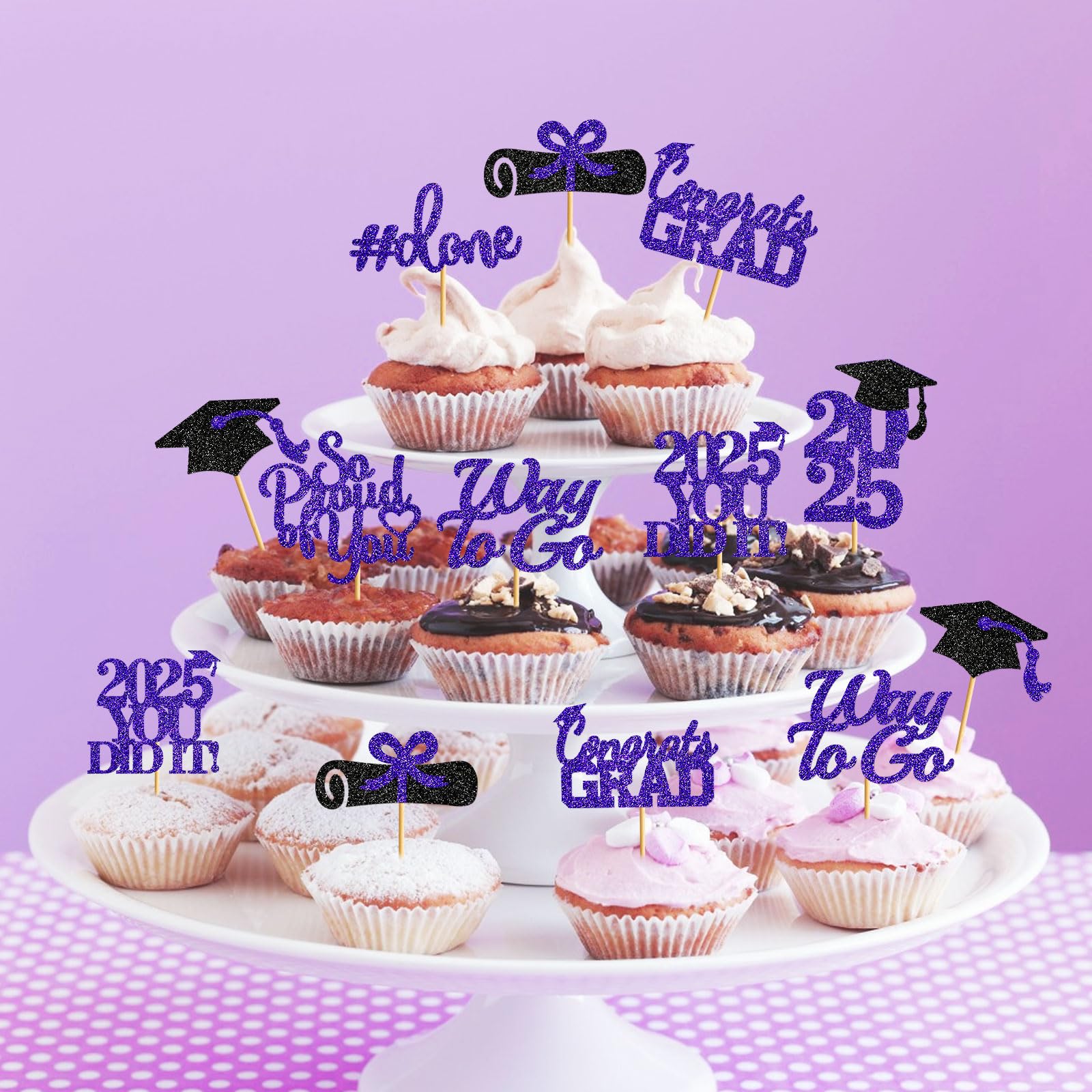 40Pcs Purple Graduation Cupcake Toppers 2025 - Class of 2025 Graduation Party Decorations - Edible Cake Picks for Graduation Ceremony, Congrats Party & School Celebration