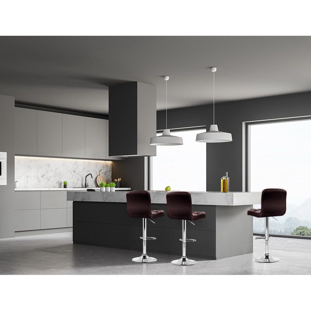 4 Bar Stools with Leather Upholstery & Gas Lift Mechanism in Brown - Perfect for Kitchen Islands, Bars & Dining Areas