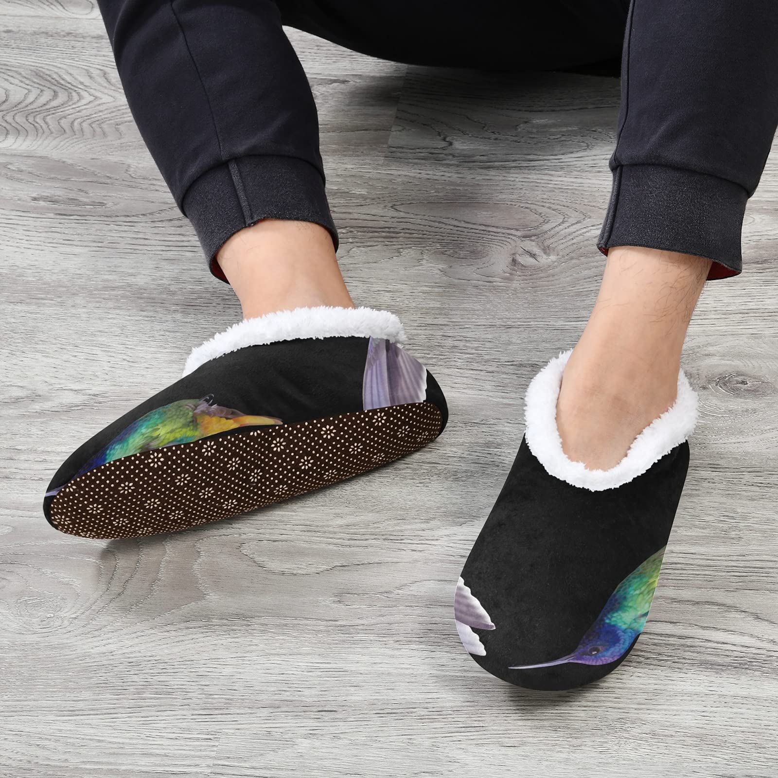 **Warm Winter House Slippers for Women & Men - Cozy Fleece Indoor Slippers with Hummingbird Design | Perfect for Home, Office & Relaxation**