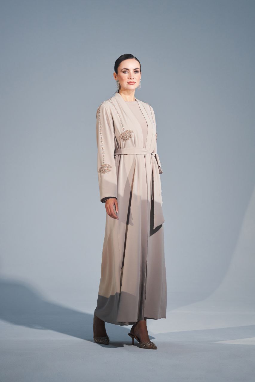 Handmade Embellished Open Front Kimono & Abaya with Belt - Boho Chic Cover Up for Women, Beach Wedding, Lounge Wear, Muslim Prayer Dress