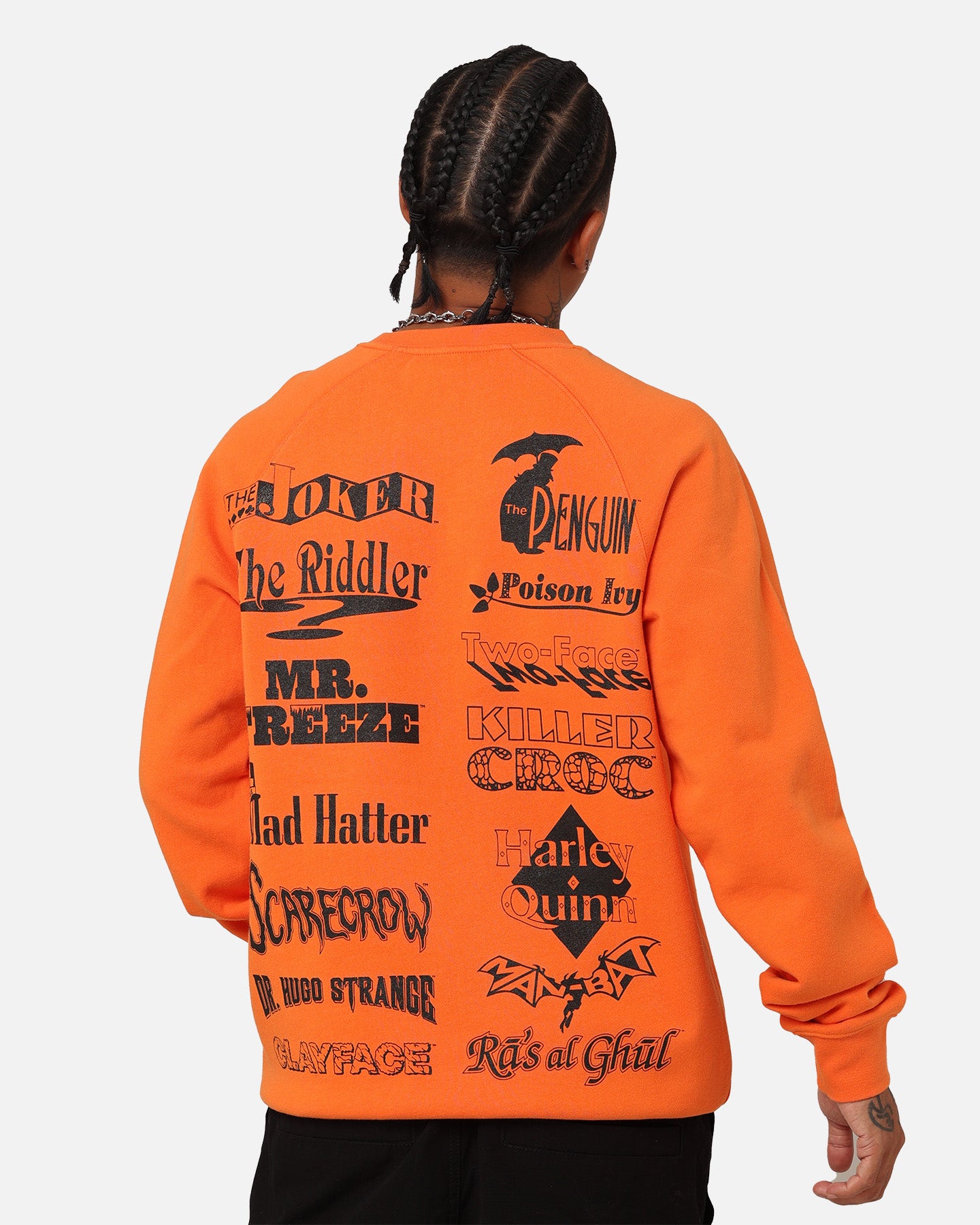 American Thrift X DC Batman Arkham Asylum Neon Orange Crewneck Sweatshirt - Perfect for Cosplay, Comic Con & Batman Fan Gifts
