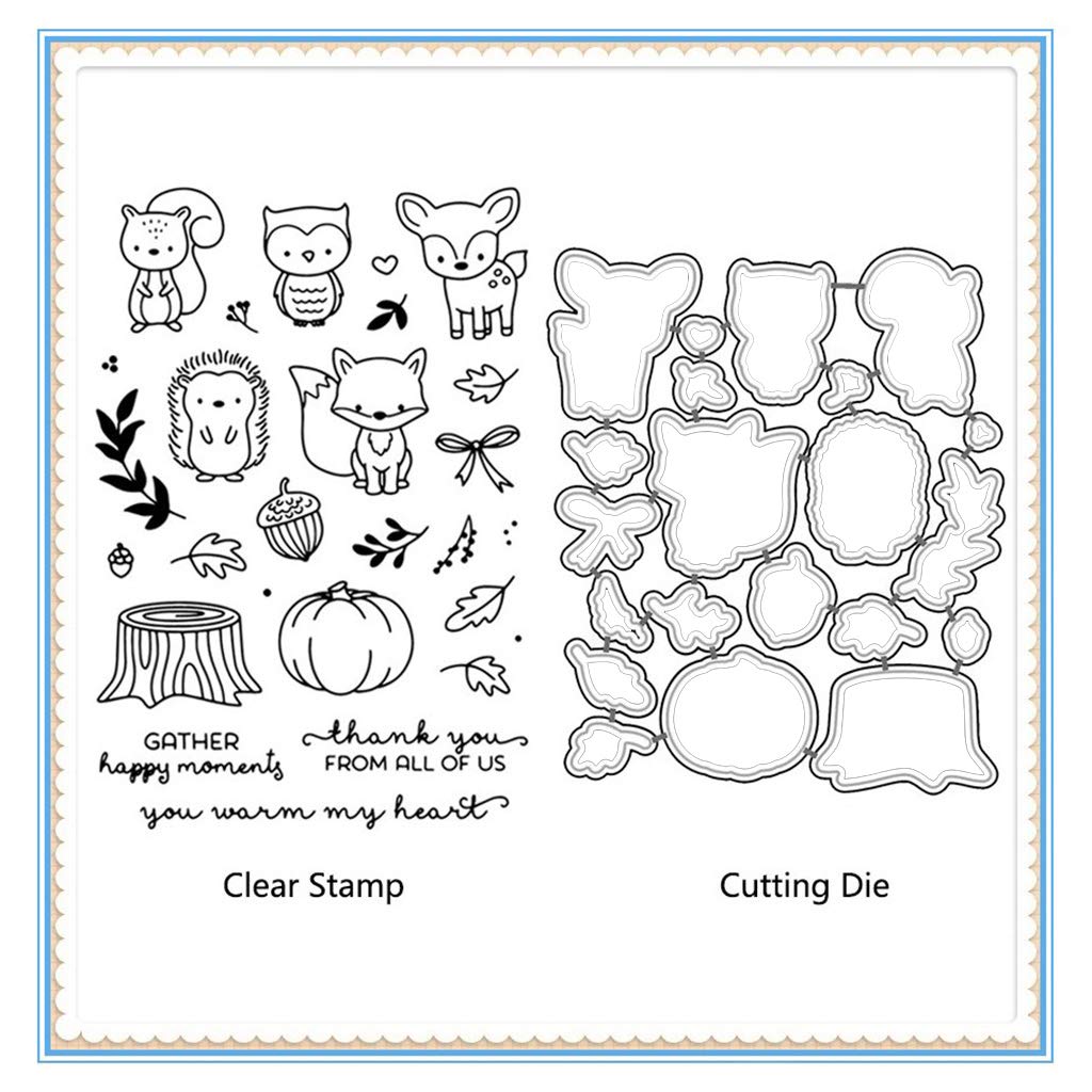 Cute Cartoon Animals Silicone Stamps & Metal Cutting Dies Set - DIY Scrapbooking, Card Making, Wedding Invitations - Carbon Steel Embossing Template for Crafting & Gift Giving (Perfect for Home Decor, Party Favors, and Handmade Greeting Cards)