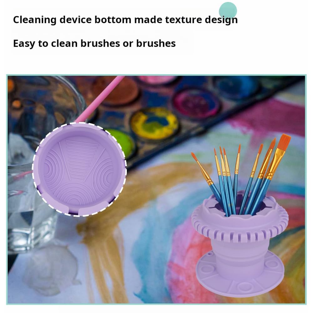 Collapsible Silicone Brush Cleaning Rinse Cup with Palette - Portable Paint Brush Holder for Acrylic, Watercolor & Oil Painting - Perfect for Artists, Students & DIY Projects (Pink)