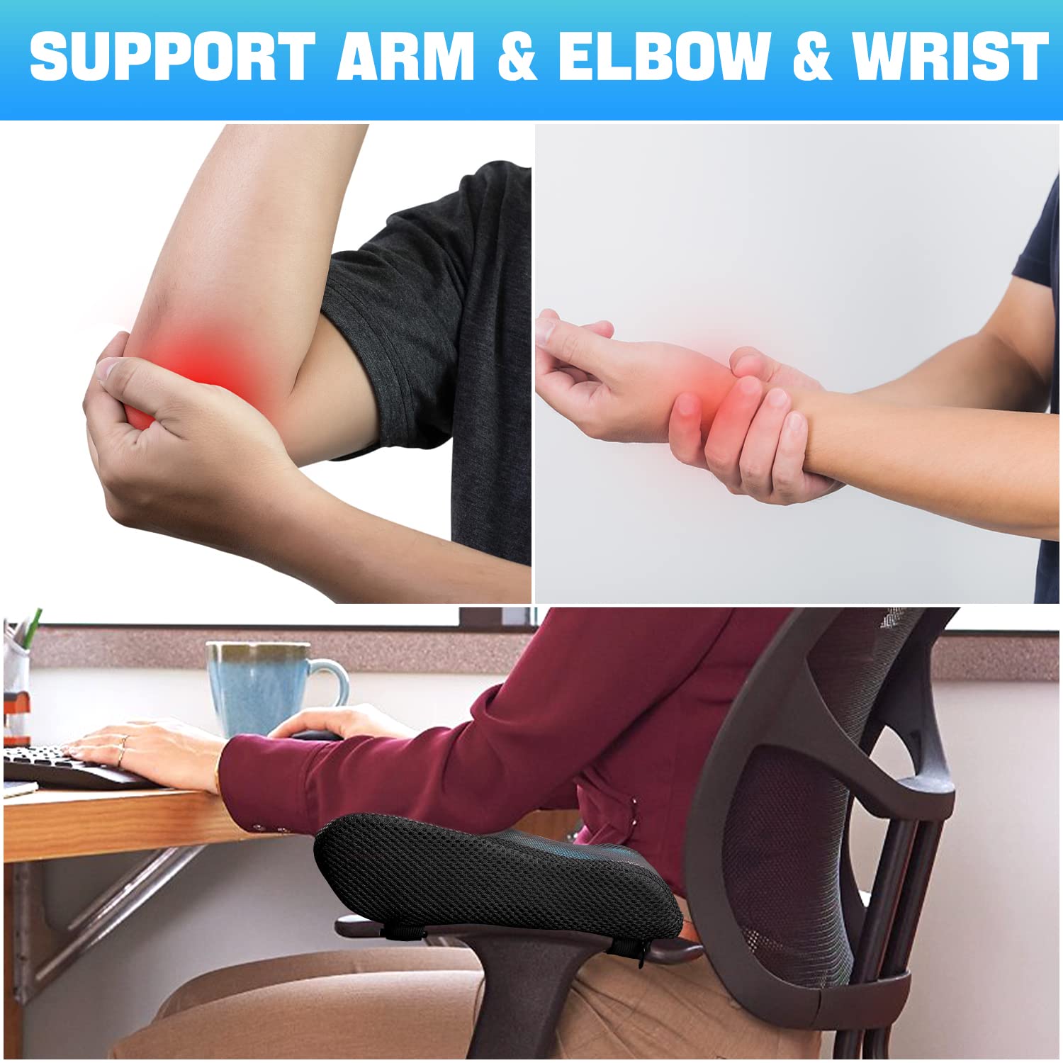 Ergonomic Office Chair Arm Pads & Covers - Comfortable Armrest Cushions for Desk Chairs, Gaming Chairs & Workspace Support - Perfect for Long Hours of Typing, Gaming & Office Work