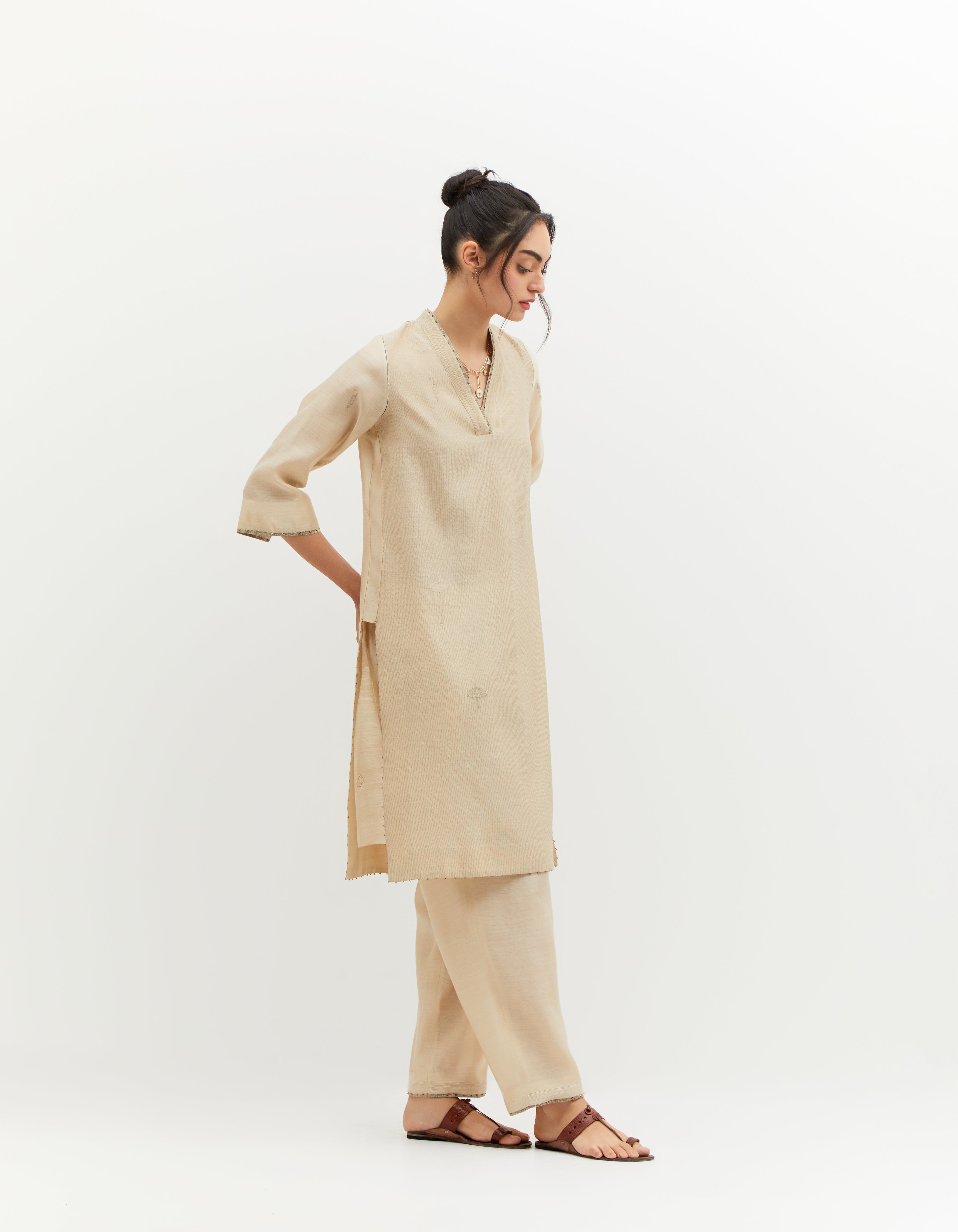 SD Roshan Damini Kurta with Jugnu Embroidery - Light Muga Satin Calico Fabric for Women - Perfect for Festivals, Weddings & Casual Wear