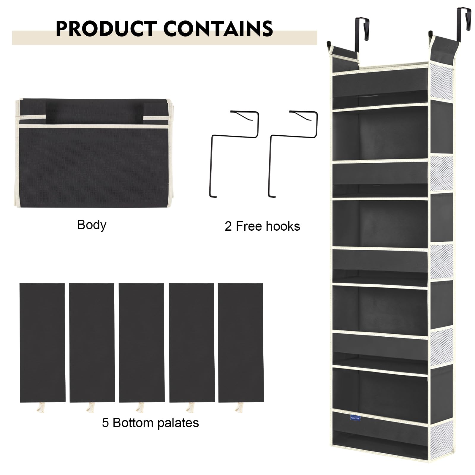 5-Shelf Over The Door Hanging Organizer with 10 Side Pockets - Space Saving Storage for Bathroom, Bedroom, Closet - Perfect for Baby Accessories, Kids Toys, Shoes & More (13