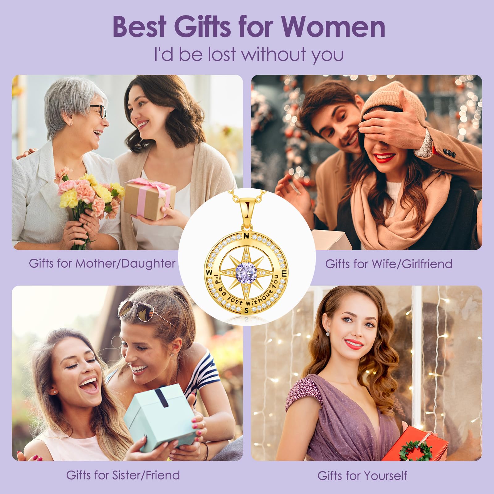 925 Sterling Silver Compass Necklace with Birthstone - Elegant Jewelry Gift for Women, Wife, Girlfriend - Perfect for Anniversary, Birthday, Valentine's Day, Mother's Day & Christmas - Ideal for Everyday Wear, Date Nights & Special Occasions