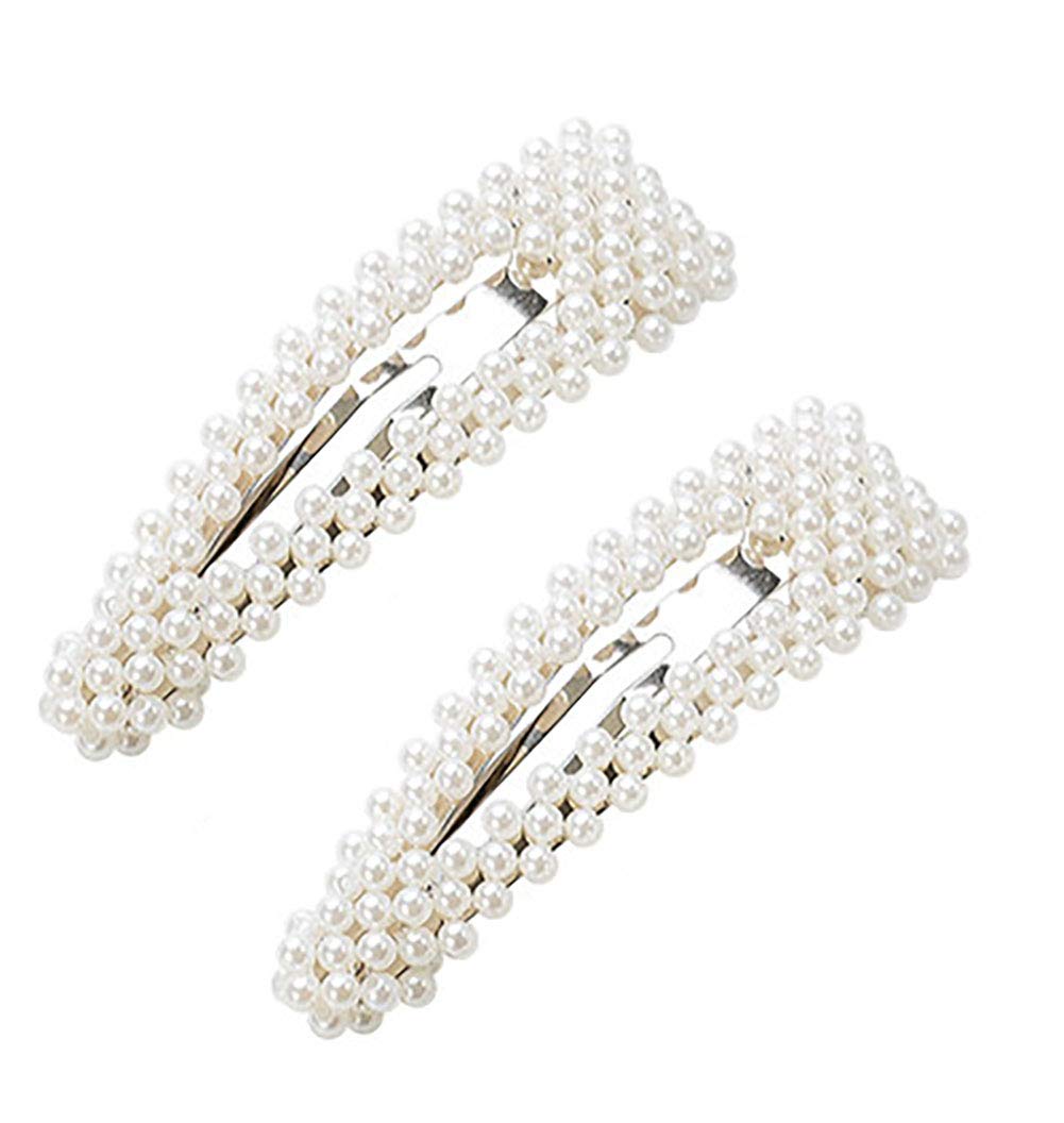 2PCS Elegant Imitation Pearl Hair Clips for Women - Silver Drop-Shaped Alloy Hairpins, Fashion Hair Accessories for Weddings, Parties & Daily Wear