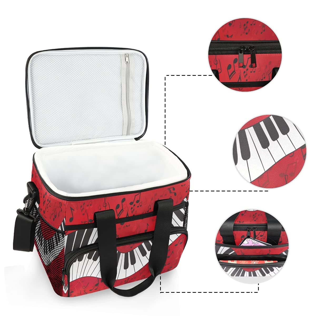 24-Can (15L) Insulated Cooler Lunch Bag with Musical Piano Keys - Leakproof Soft-Sided Cooling Tote for Men & Women - Perfect for Camping, Picnics, BBQs, Beach Trips & Outdoor Adventures