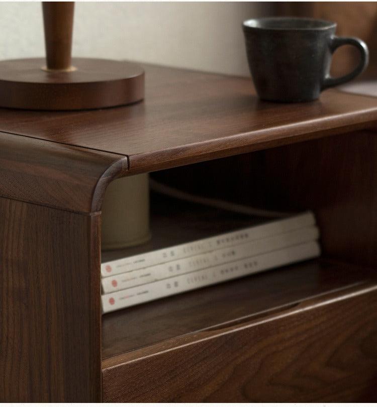 Premium Black Walnut & Ash Solid Wood Modern Nightstand - Stylish Bedside Table for Bedroom, Living Room, or Office
