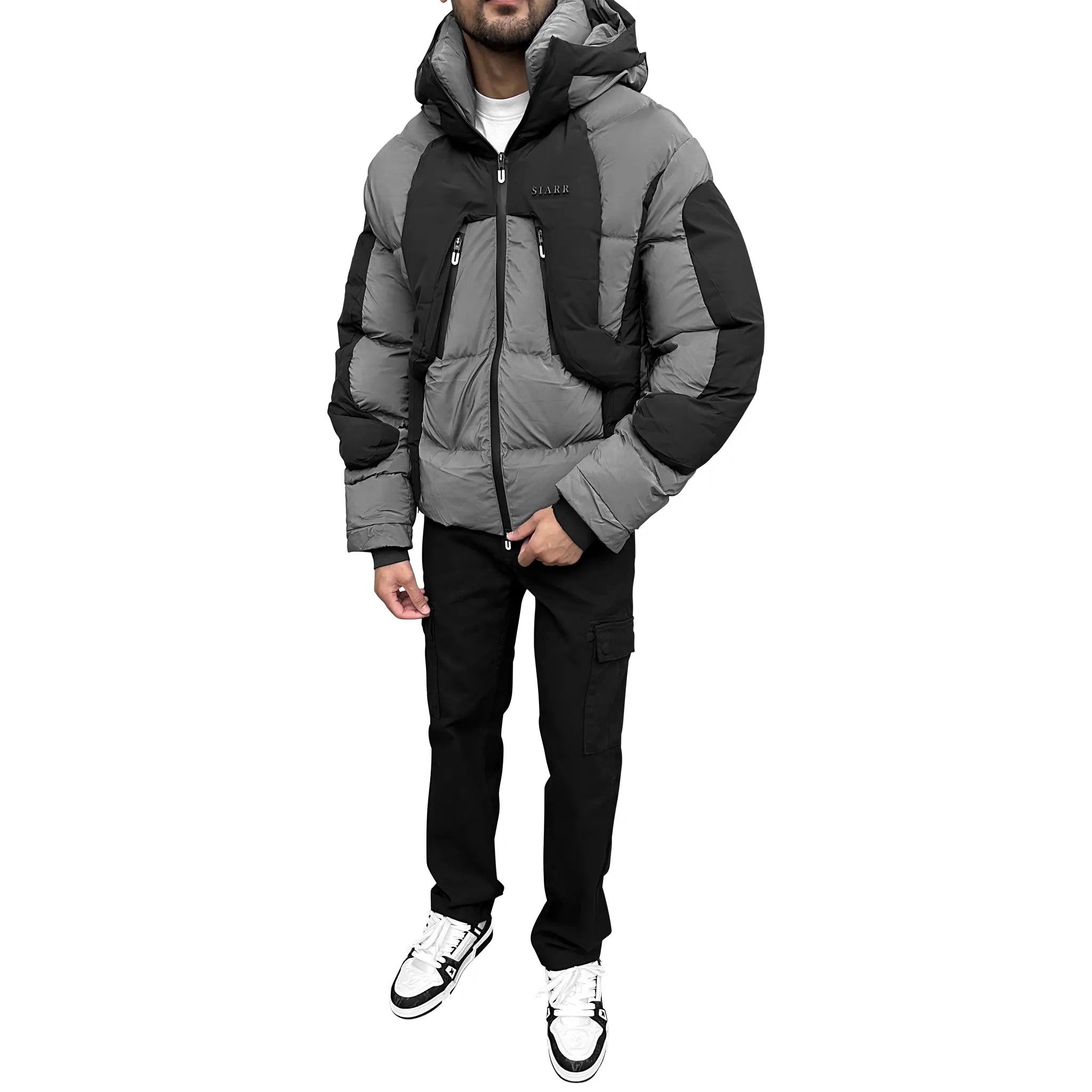 SIARR Black Grey Puffer Ski Jacket - Winter Warm Insulated Waterproof Coat for Men & Women - Perfect for Skiing, Snowboarding & Outdoor Activities