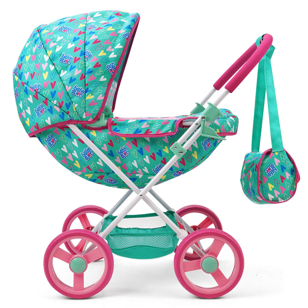 Baby Alive Deluxe Doll Pram Playset with Heart Design - Multi Color Stroller for Toddlers & Kids - Perfect for Pretend Play, Outdoor Walks & Nursery Role Play