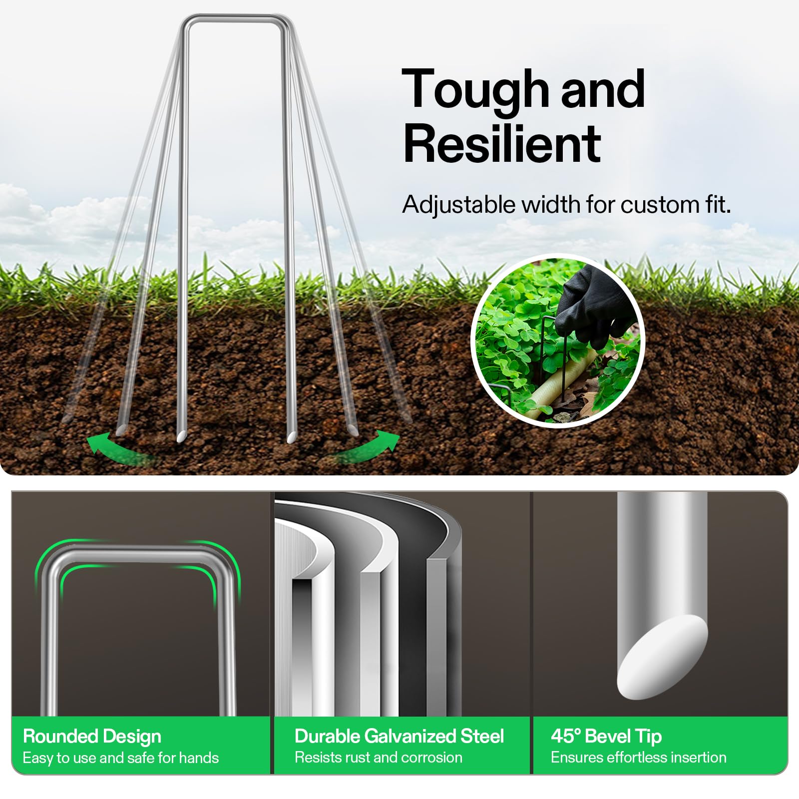 VIVOSUN 6 Inch 100-Pack Heavy Duty Galvanized Steel Landscape Staples - 11 Gauge U-Shaped Garden Pins for Weed Barrier Fabric, Soaker Hose, Fencing, and Ground Cover - Perfect for Lawn, Garden, and Landscaping Projects