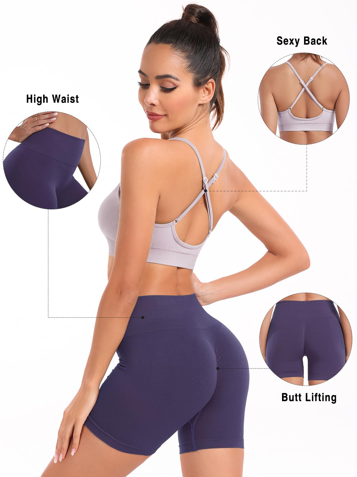 Women's 2-Piece Workout Set - High Waisted Yoga Shorts with Adjustable Strappy Sports Bra | Gym & Yoga Outfit for Women | Perfect for Yoga, Pilates, Running & Gym Training