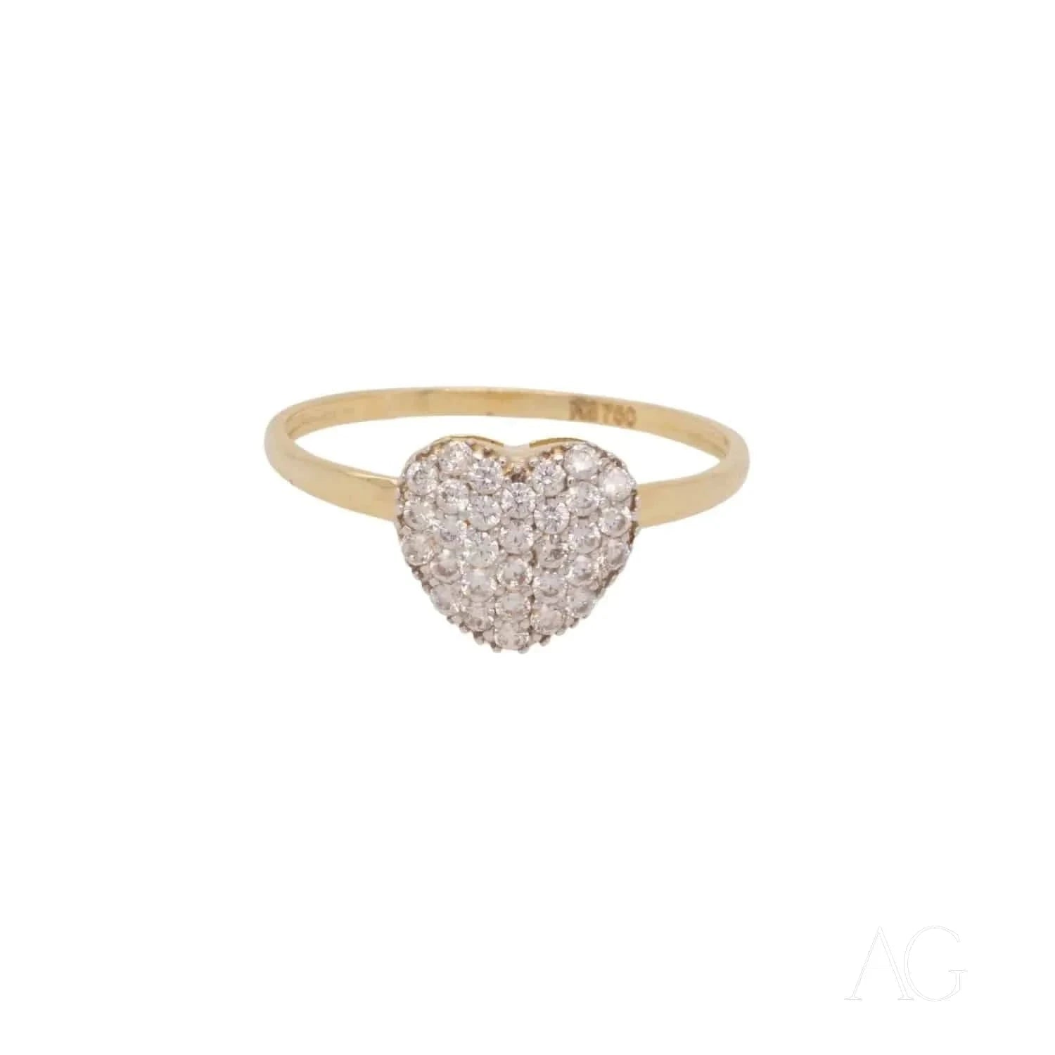 18K Gold Heart CZ Ring for Women - Elegant Cubic Zirconia Engagement & Wedding Band - Perfect for Valentine's Day, Anniversary & Romantic Gifts