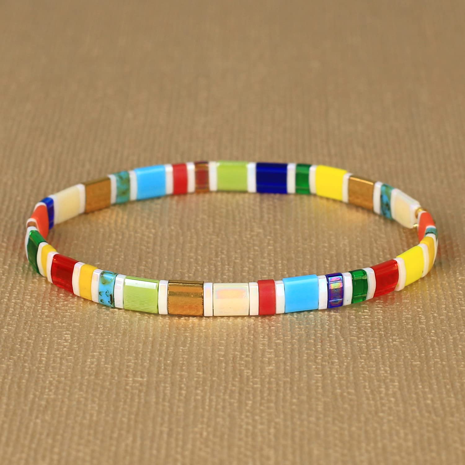 KELITCH Women's Tila Beads Charm Bracelet - Stretchable Wrap Friendship Bracelet in Candy Colors for Everyday Wear, Gift Giving & Boho Fashion Accessories