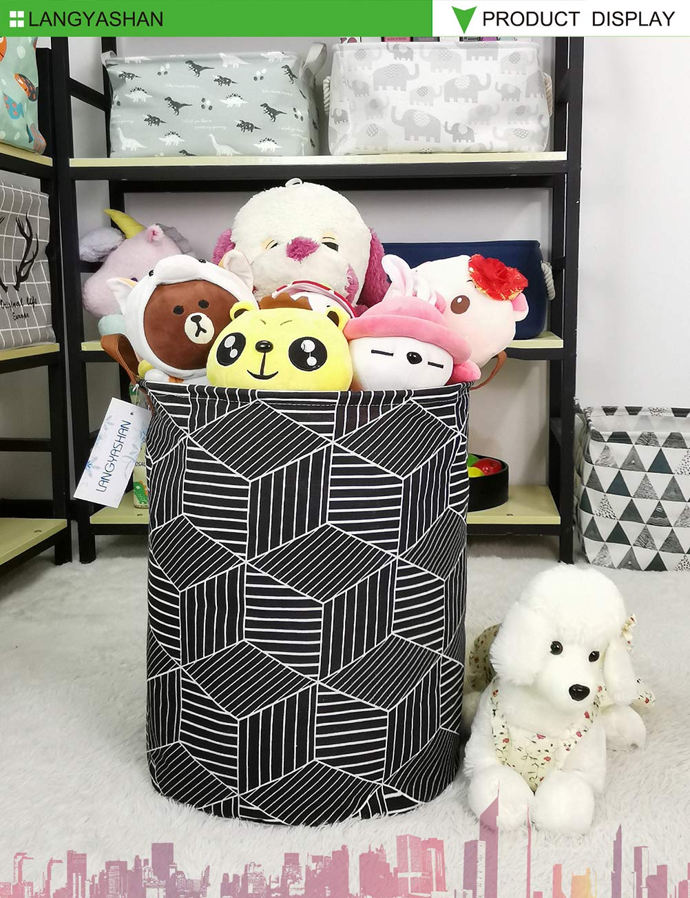 Premium Collapsible Canvas Laundry Basket - Foldable Storage Bin for Clothes, Toys & Organizing - Ideal for Bedroom, Nursery, Kids Room & Gift Giving (Black Diamond Pattern) - Perfect for Home Organization & Space Saving