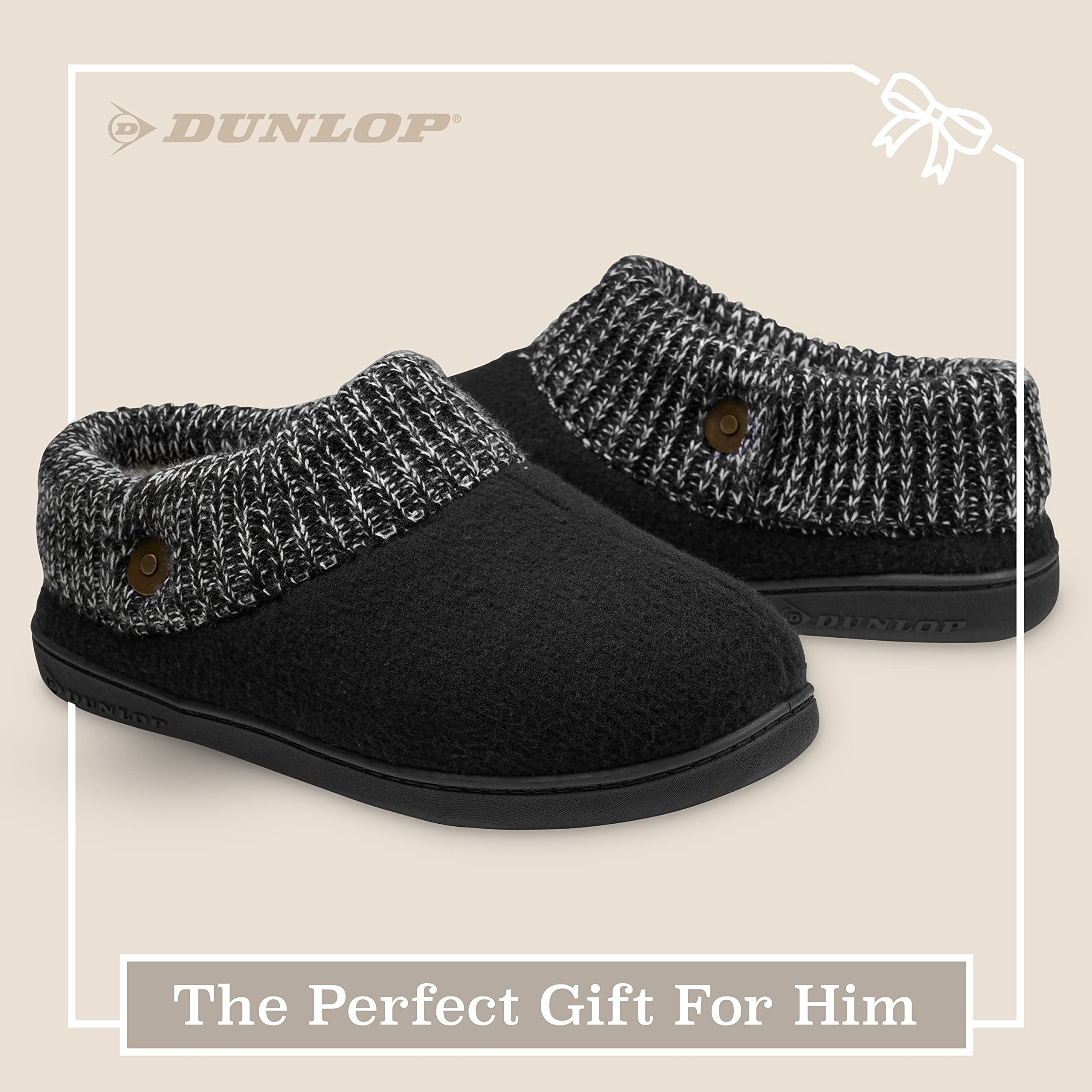 Dunlop Men's Warm Winter Slippers for Indoor Home Use - Soft Comfortable Non-Slip House Shoes for Relaxing by the Fireplace