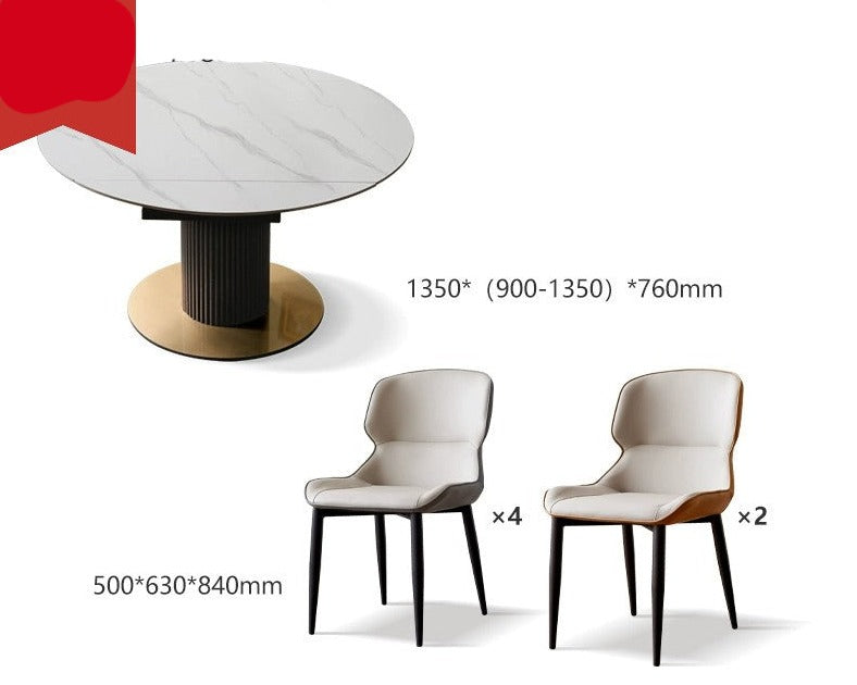 Solid Oak Wood Round Extendable Dining Table with Rotating Lazy Susan - Light Luxury Rock Board Design for Modern Kitchen & Dining Room