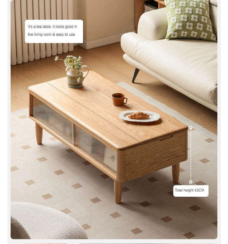 Solid Oak Wood Modern Lift-Top Coffee Table with Slate Finish - Perfect for Living Room, Home Office, and Small Spaces