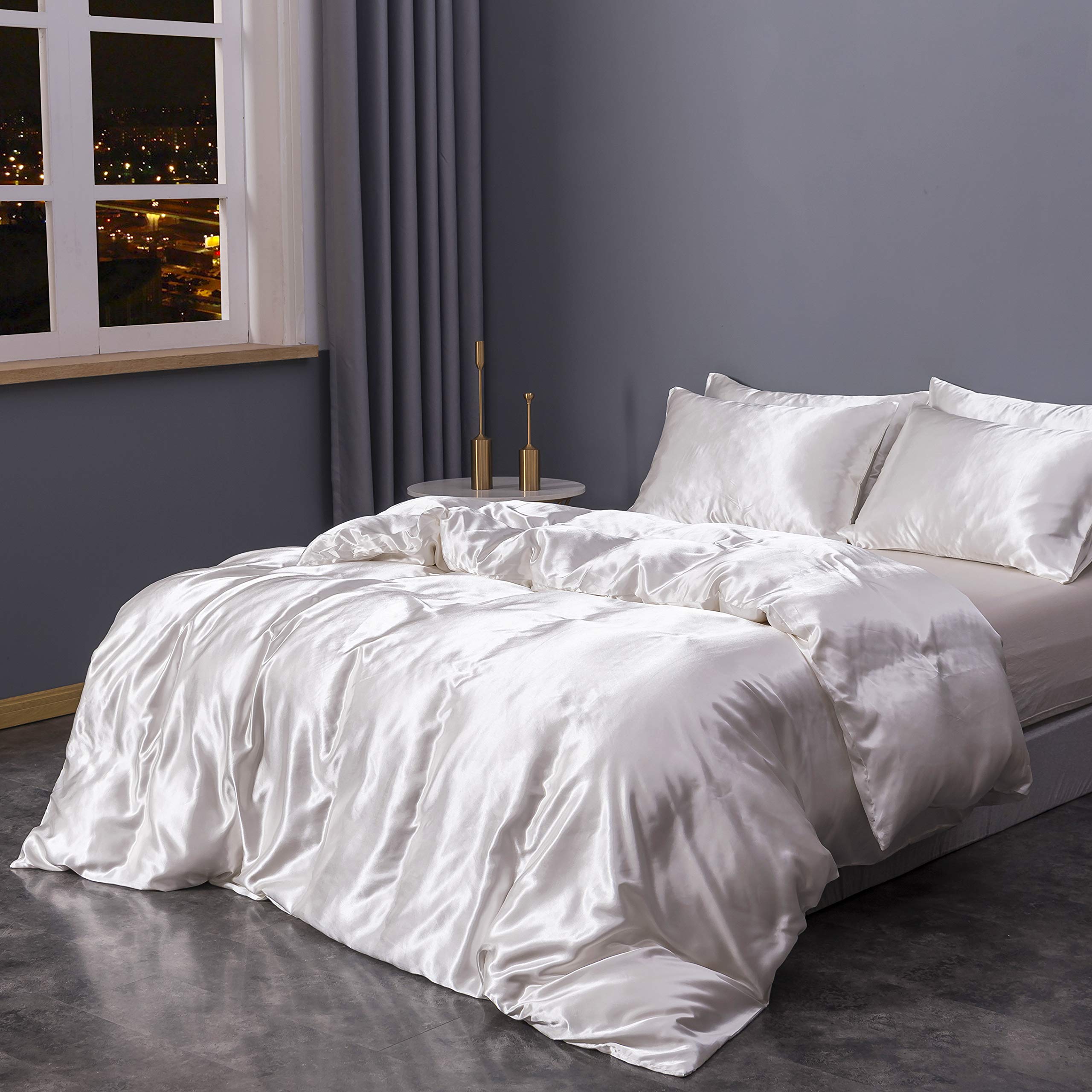 Premium Sleepymoon Silk-Like Duvet Cover Set - Twin, Full, Queen, King Size (Cream, King) - Includes Duvet Cover + Pillow Shams - Ultra Soft & Breathable for Year-Round Comfort - Perfect for Bedroom, Guest Room, Hotel, or Airbnb Styling