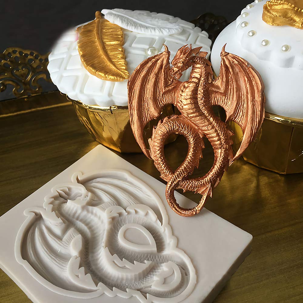 2Pcs Dragon Silicone Fondant Mold Set - Cake Decorating, Chocolate Candy, Gumpaste, Polymer Clay & Epoxy Resin Tools for Baking, DIY Crafts & Party Desserts